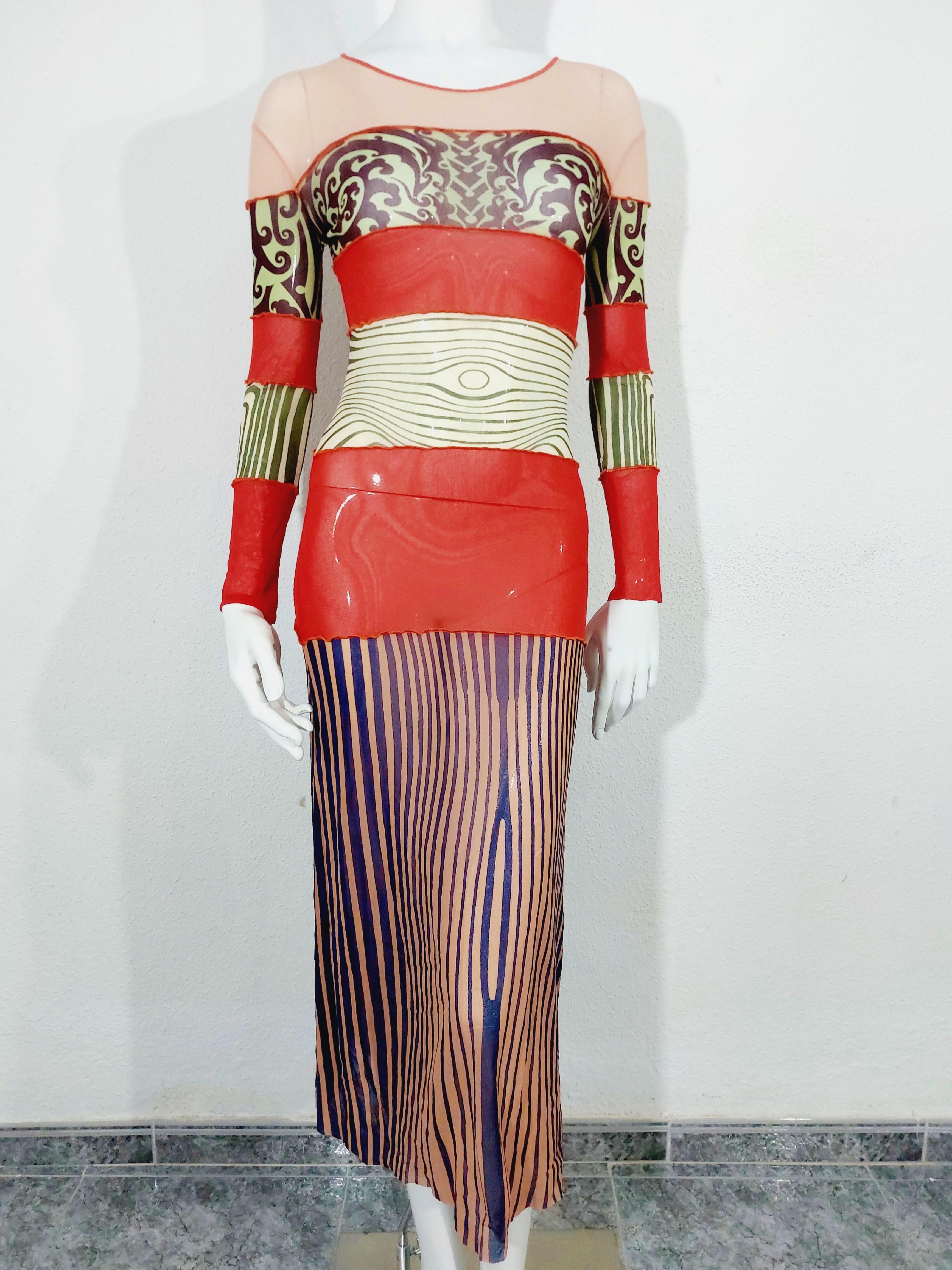 Rose Jean Paul Gaultier Optical Illusion Nude Ethic Trompe l'oeil Vanessa Guide Dress en vente