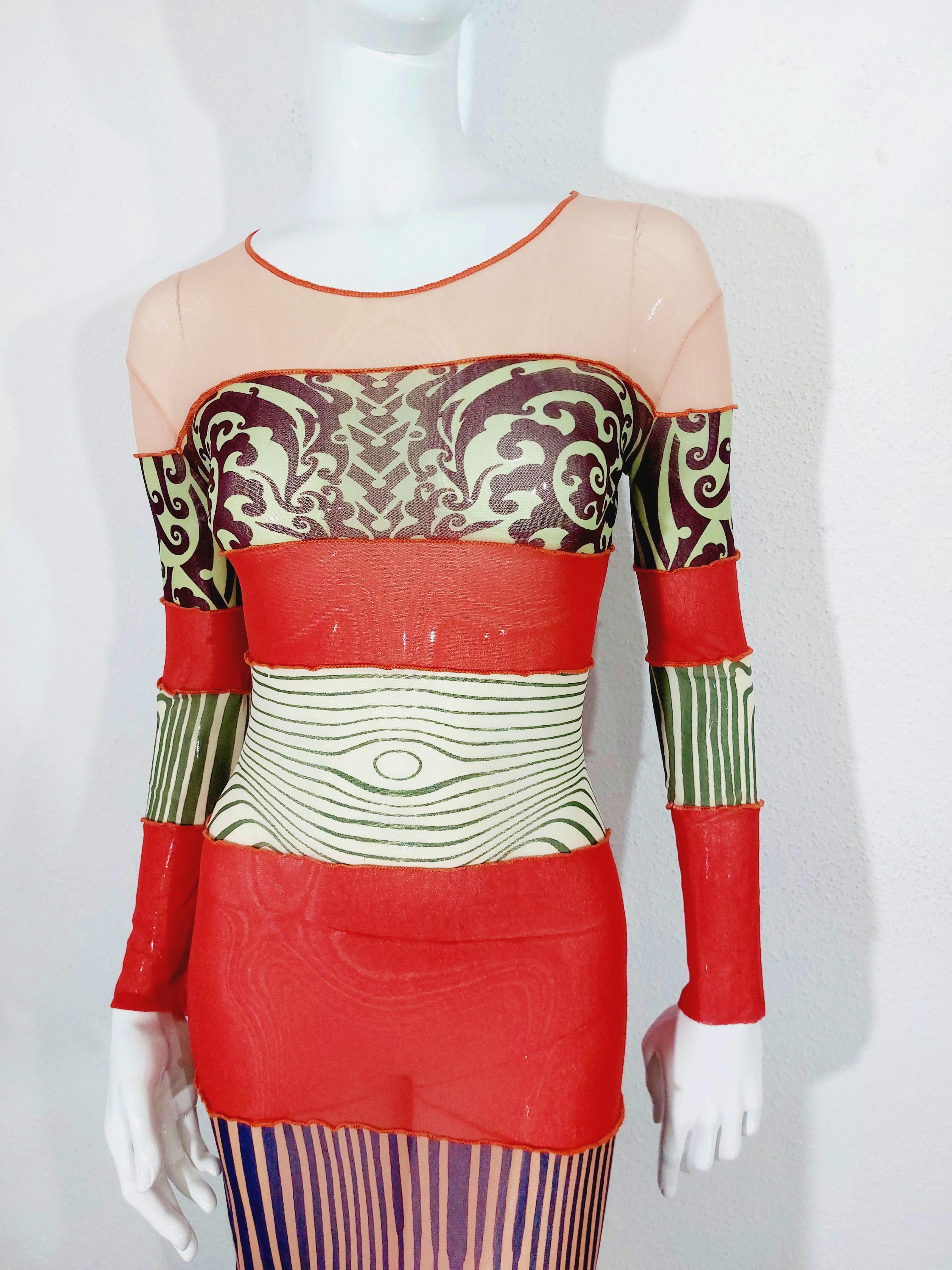 Jean Paul Gaultier Optical Illusion Nude Ethic Trompe l'oeil Vanessa Guide Dress In Good Condition For Sale In PARIS, FR