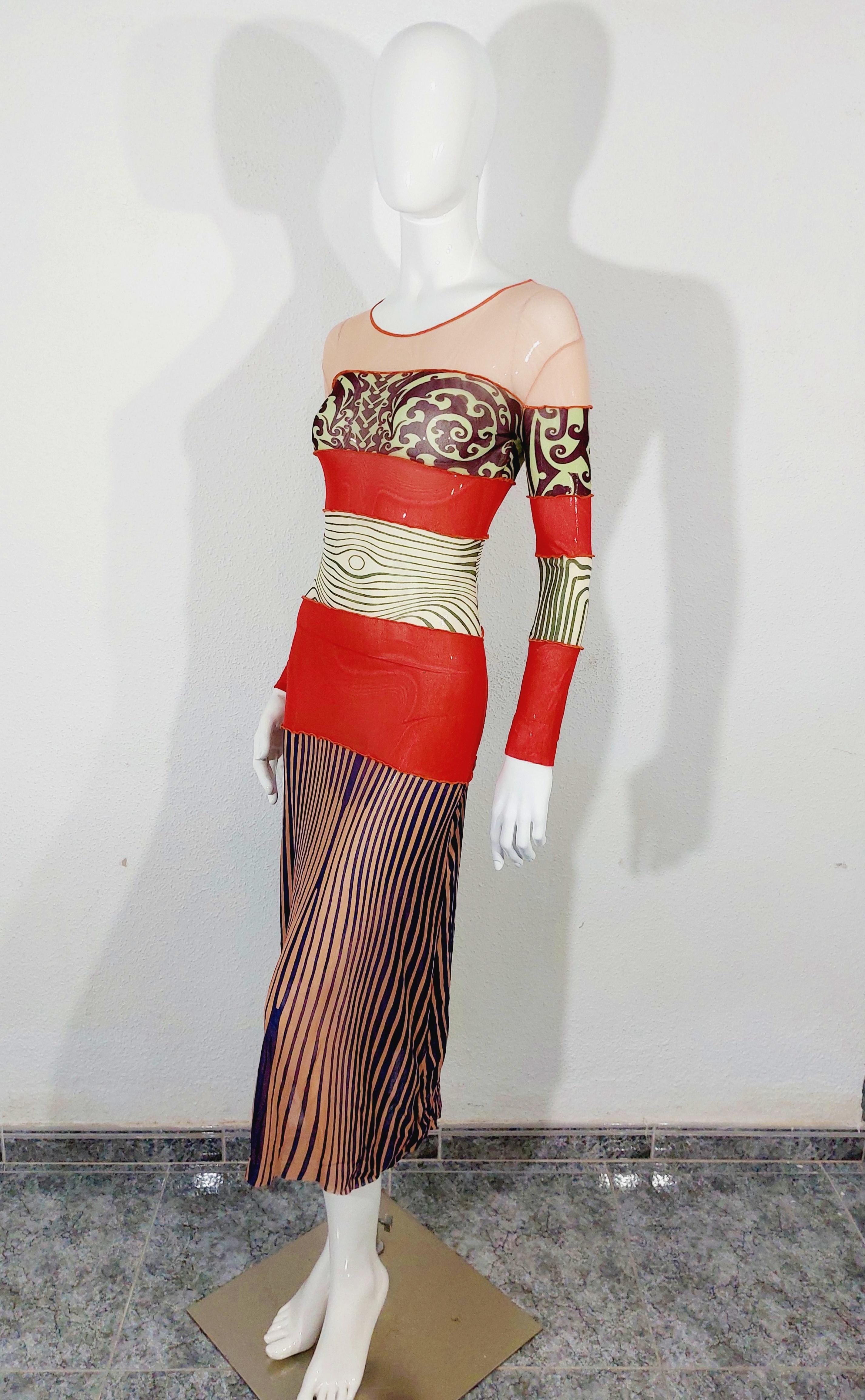 Jean Paul Gaultier Optical Illusion Nude Ethic Trompe l'oeil Vanessa Guide Dress For Sale 3