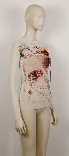 Jean Paul Gaultier Optical Illusion Portrait  Eye Applique Sheer Mesh Top Size L