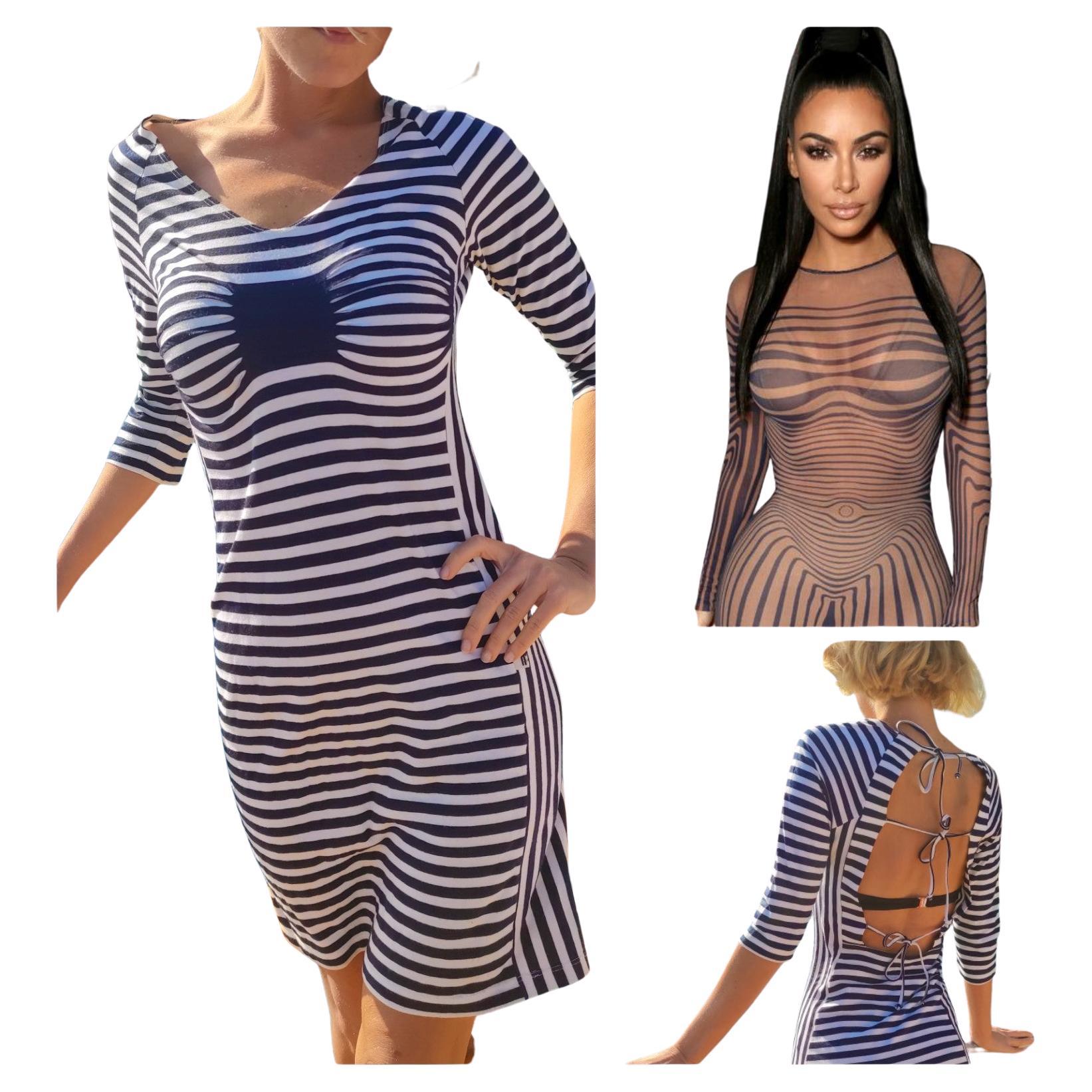Jean Paul Gaultier Optical Illusion Striped Body Map Kim Kardashian Dress