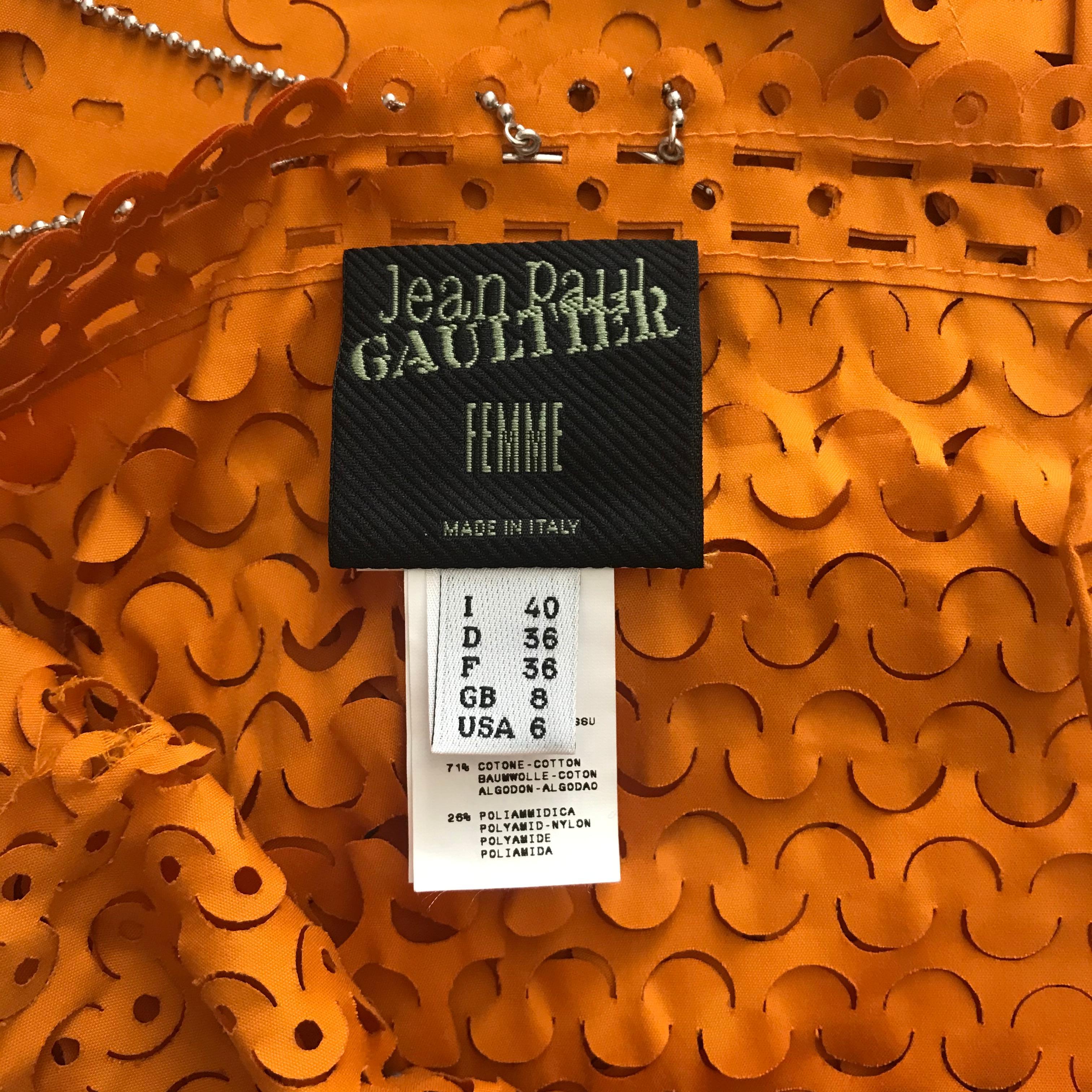 Jean Paul Gaultier Oranges Kleid Laser Cuts Religiöse Medaillons, Größe Small 5