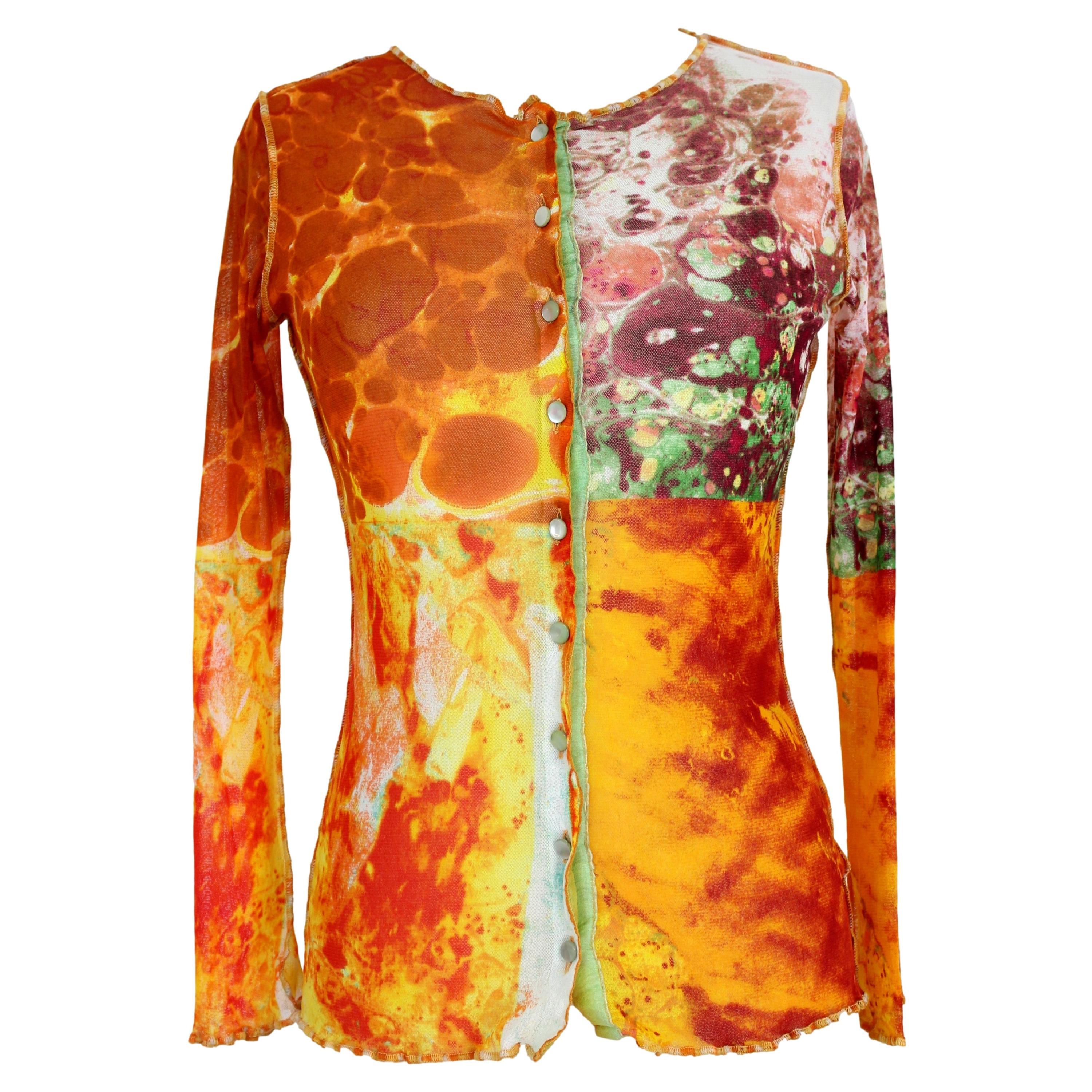 Jean Paul Gaultier Orange Mesh Floral Cardigan Shirt