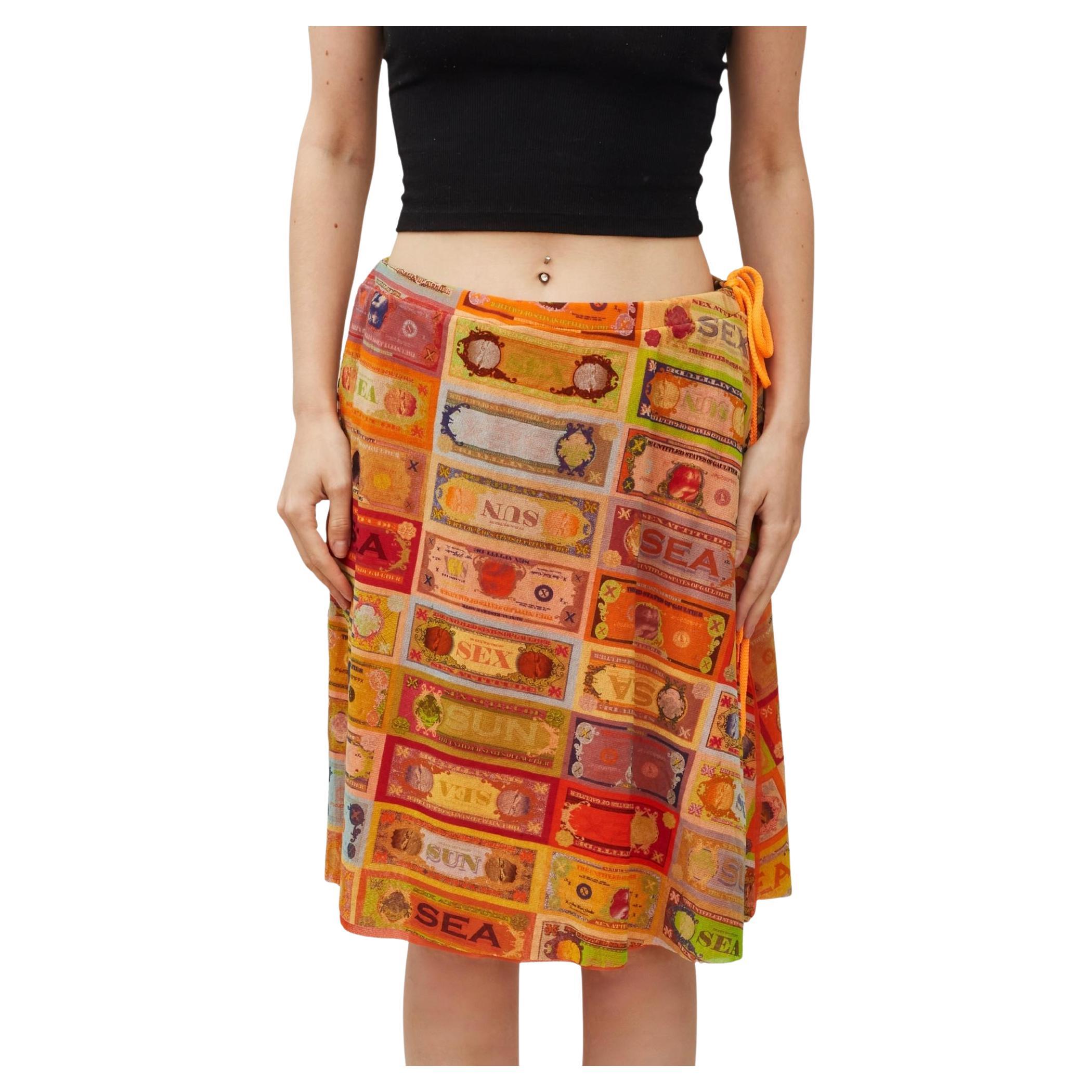 Jean Paul Gaultier Orange Nylon Sex Sea Sun Dollar Print Skirt