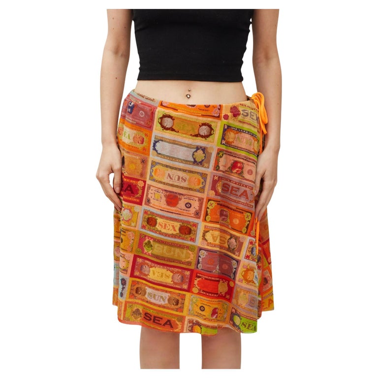 Jean Paul Gaultier Orange Nylon Sex, Sea, Sun Dollar Print Skirt (Large)  For Sale at 1stDibs