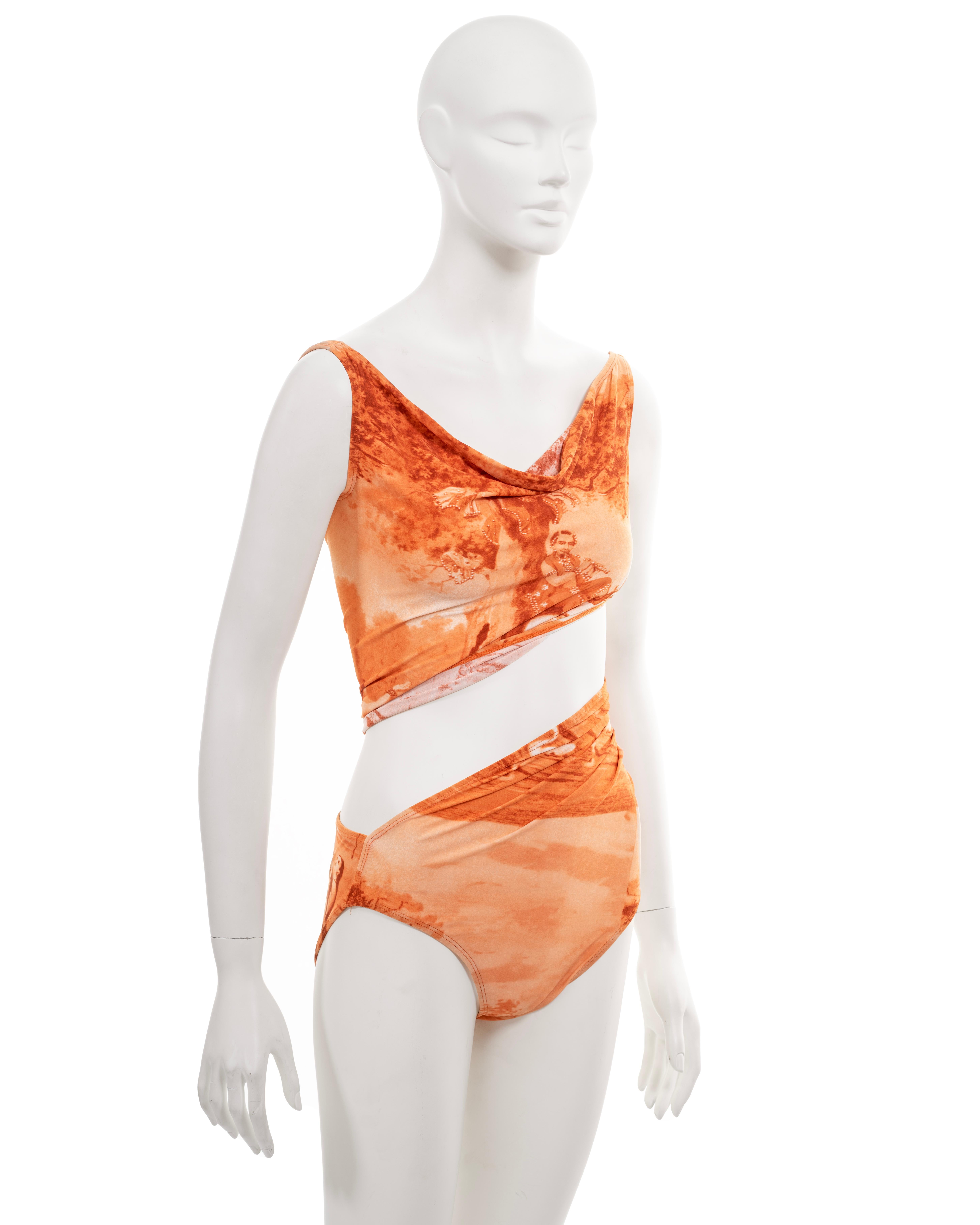 Jean Paul Gaultier, orangefarbener, gedrehter Bodysuit, F/S 1998 im Angebot 1