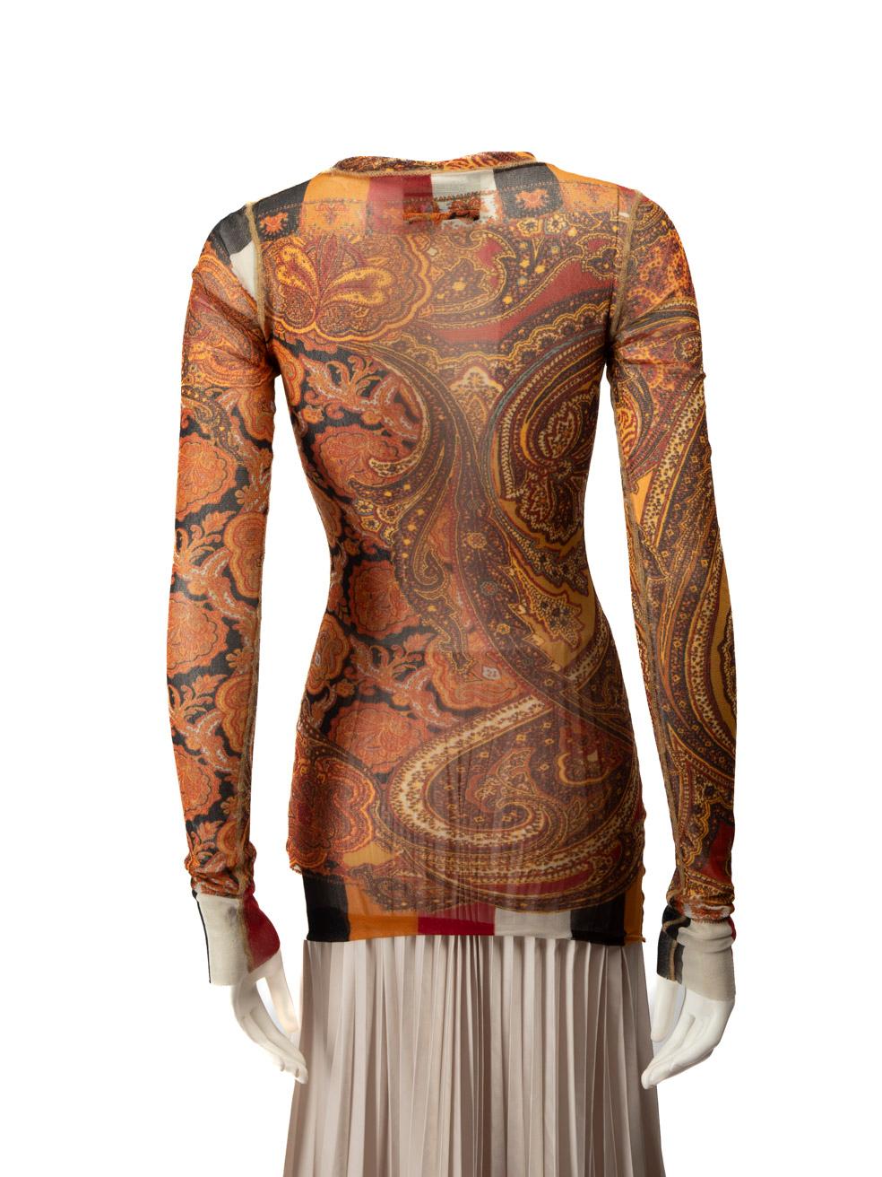 Brown Jean Paul Gaultier Paisley Print Sheer Mesh Top Size S