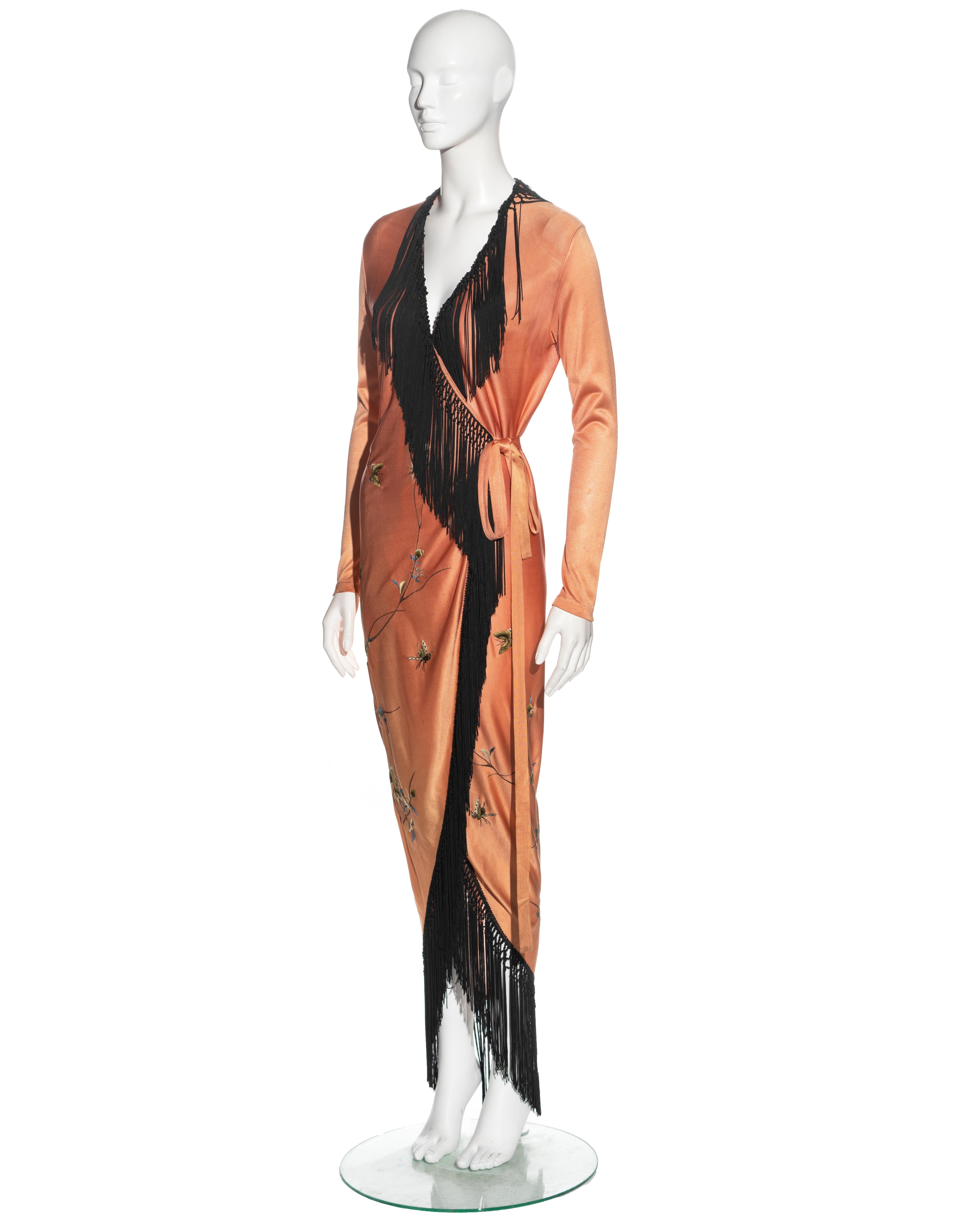 Jean Paul Gaultier pale peach wrap dress with floral embroidery, c. 1991-1994 In Good Condition In London, GB