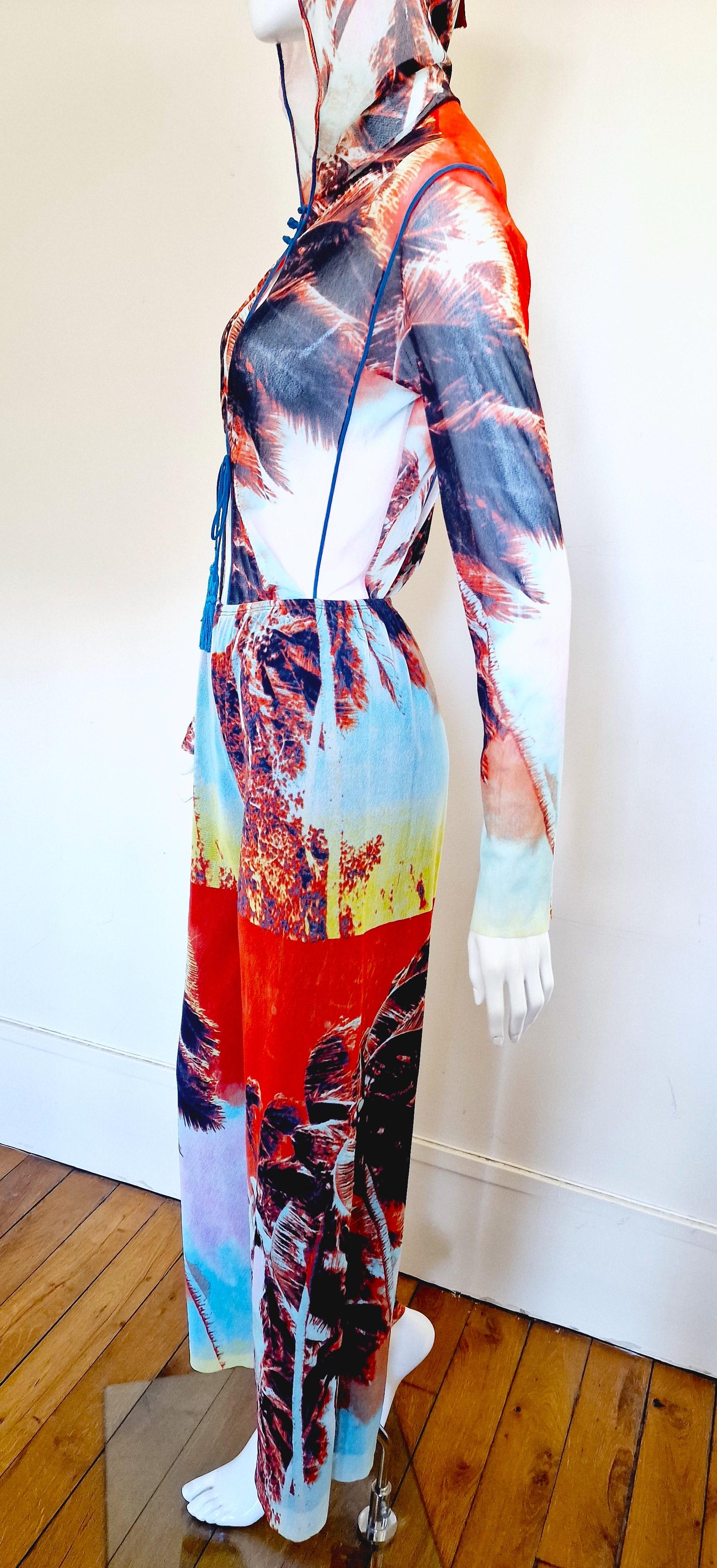 Jean Paul Gaultier Palm Tree Tropical Mesh Sheer Männer Frauen Hosen Top Kleid Set im Angebot 6