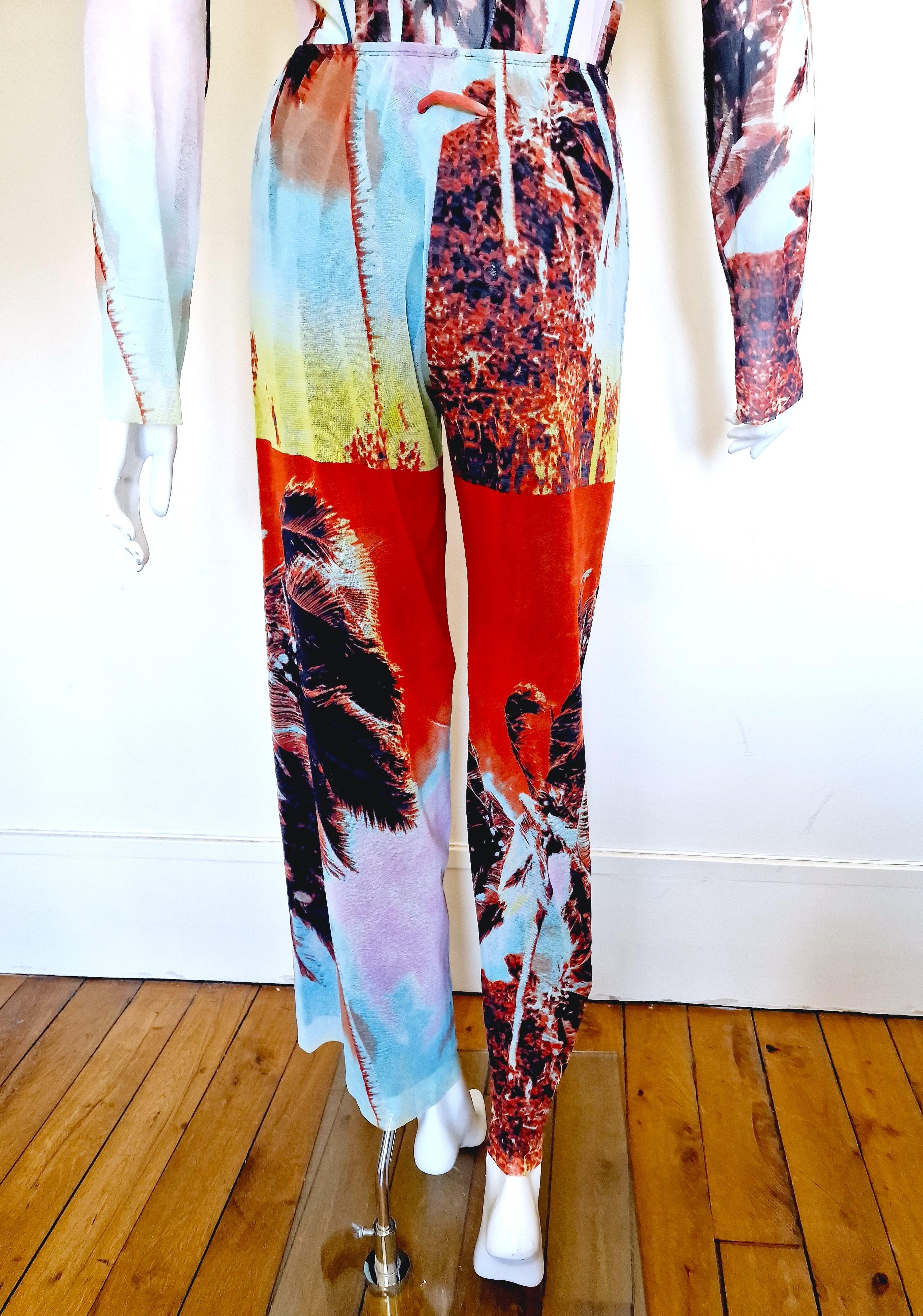 Jean Paul Gaultier Palm Tree Tropical Mesh Sheer Men Women Pants Top Dress Set For Sale 7