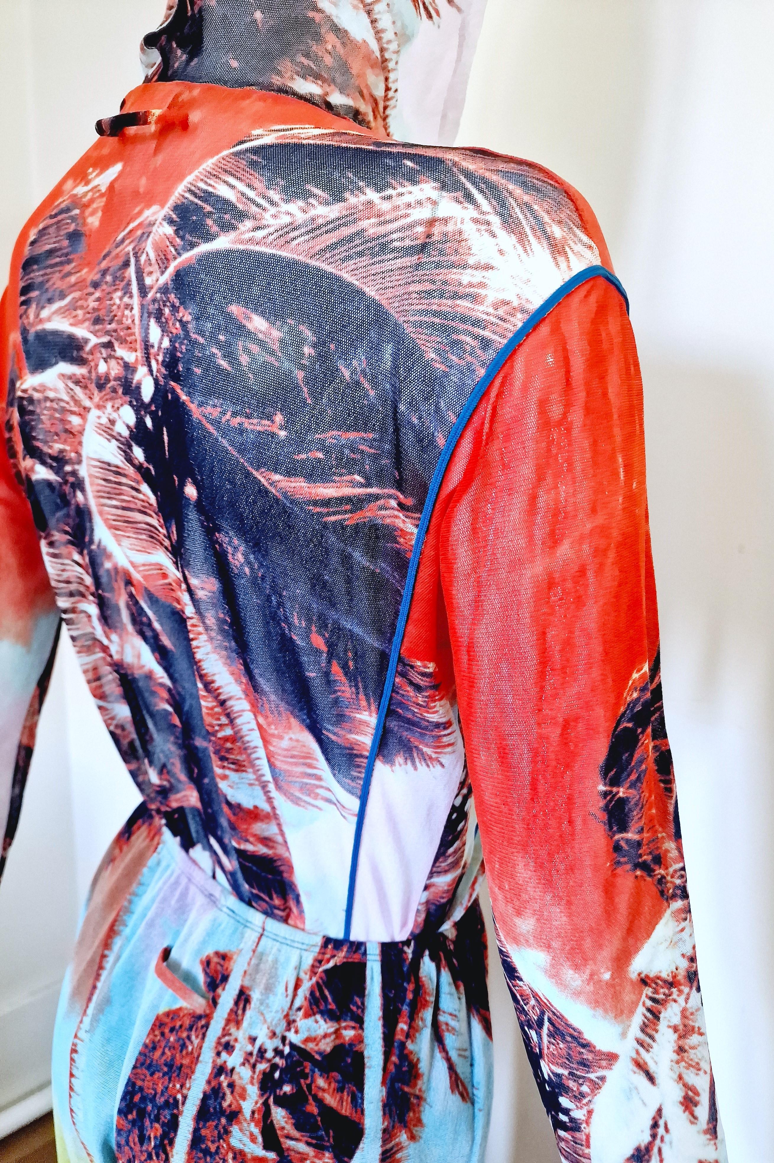 Jean Paul Gaultier Palm Tree Tropical Mesh Sheer Men Women Pants Top Dress Set For Sale 8