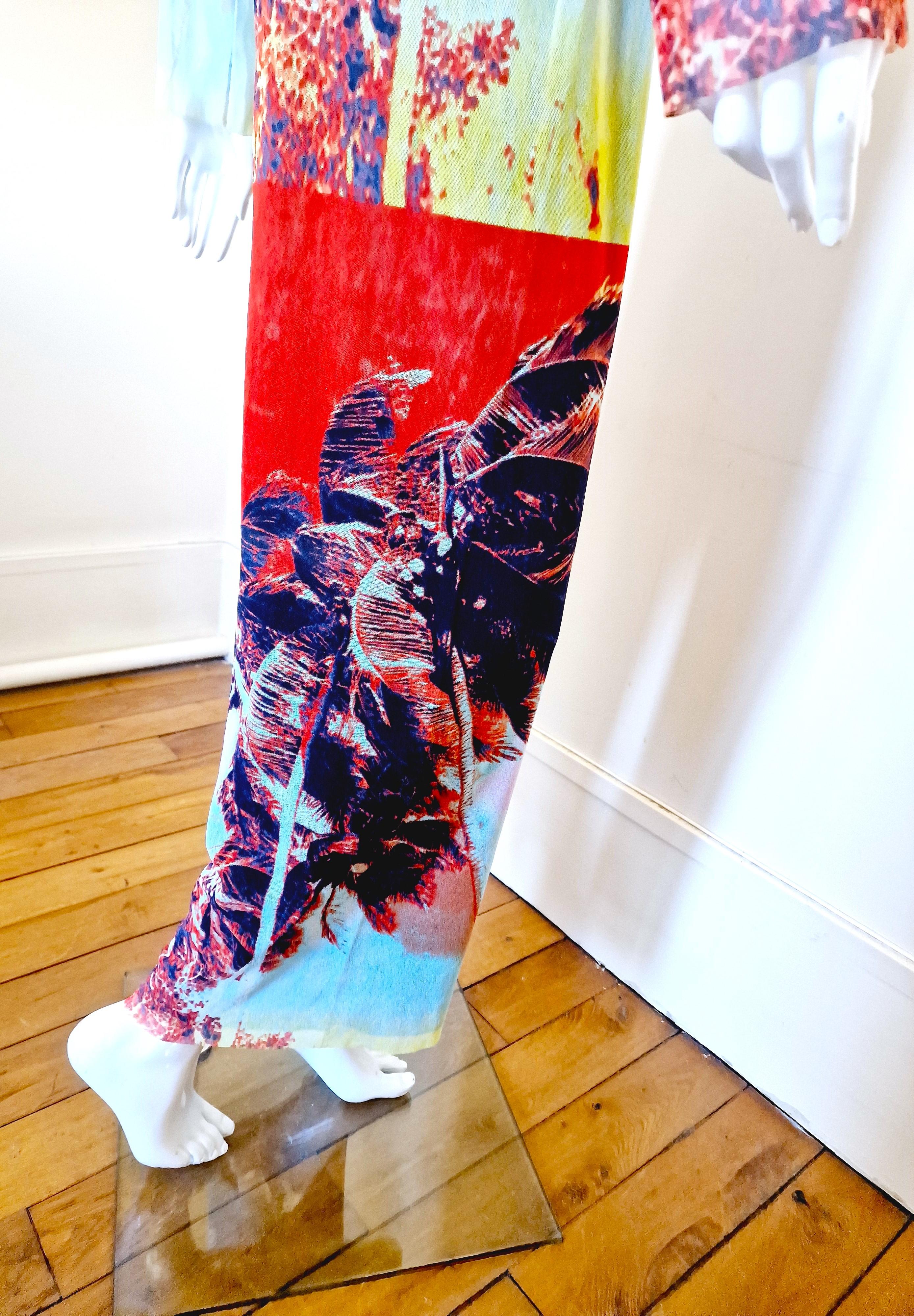 Jean Paul Gaultier Palm Tree Tropical Mesh Sheer Men Women Pants Top Dress Set For Sale 3