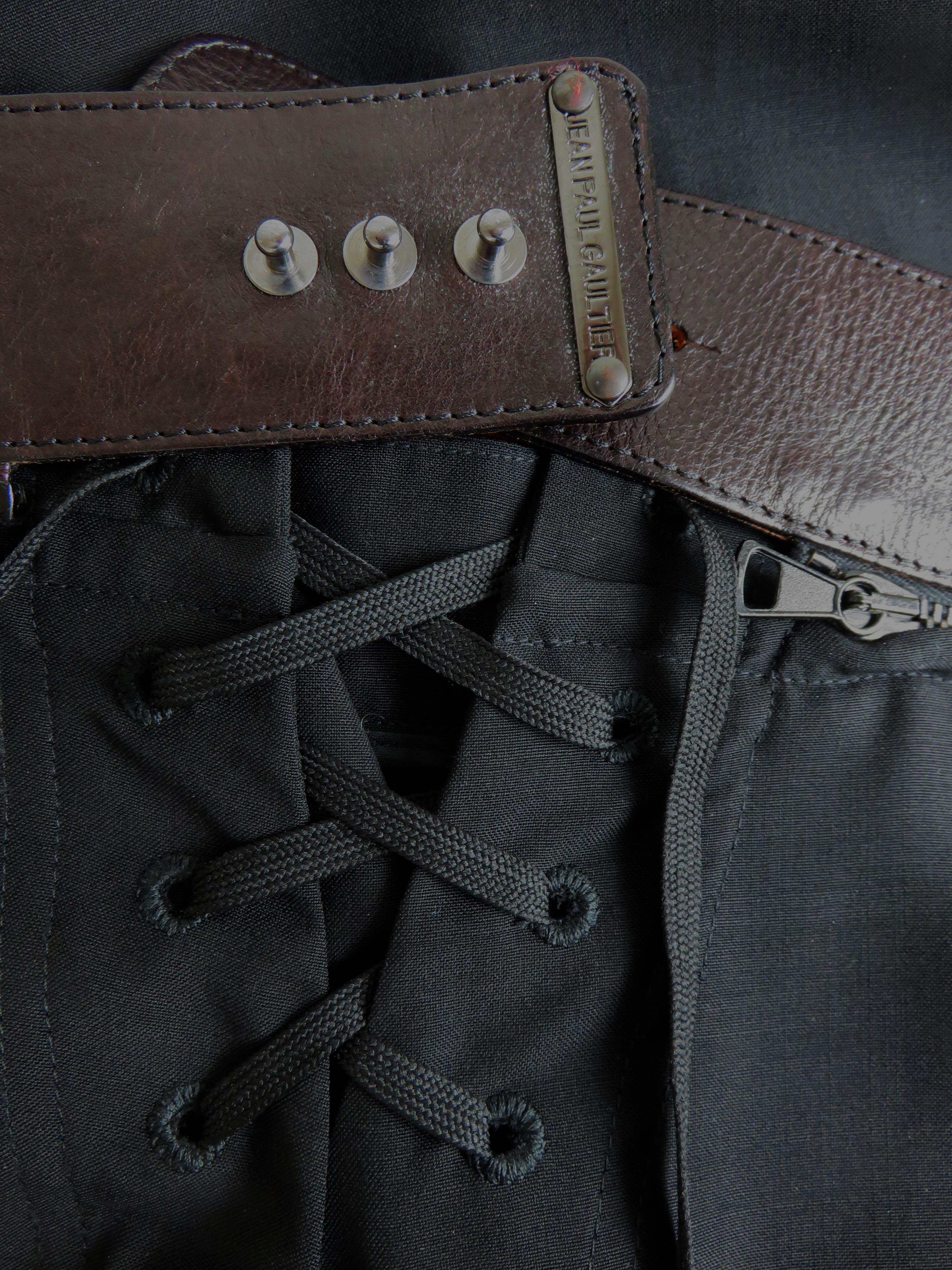 Jean Paul Gaultier Pants Lace up Back and Zipper Leather Belt For Sale 5