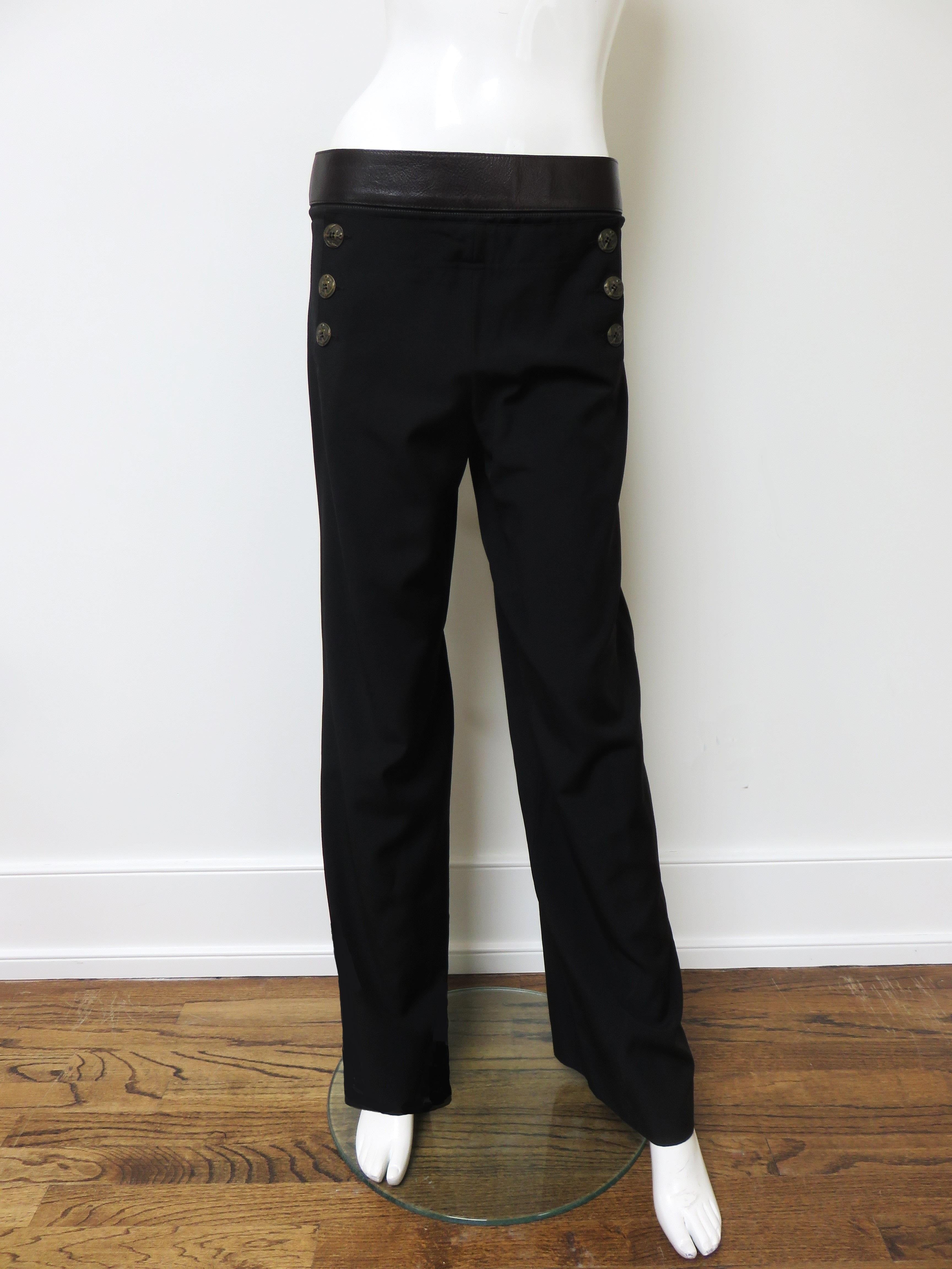Black Jean Paul Gaultier Pants Lace up Back and Zipper Leather Belt For Sale