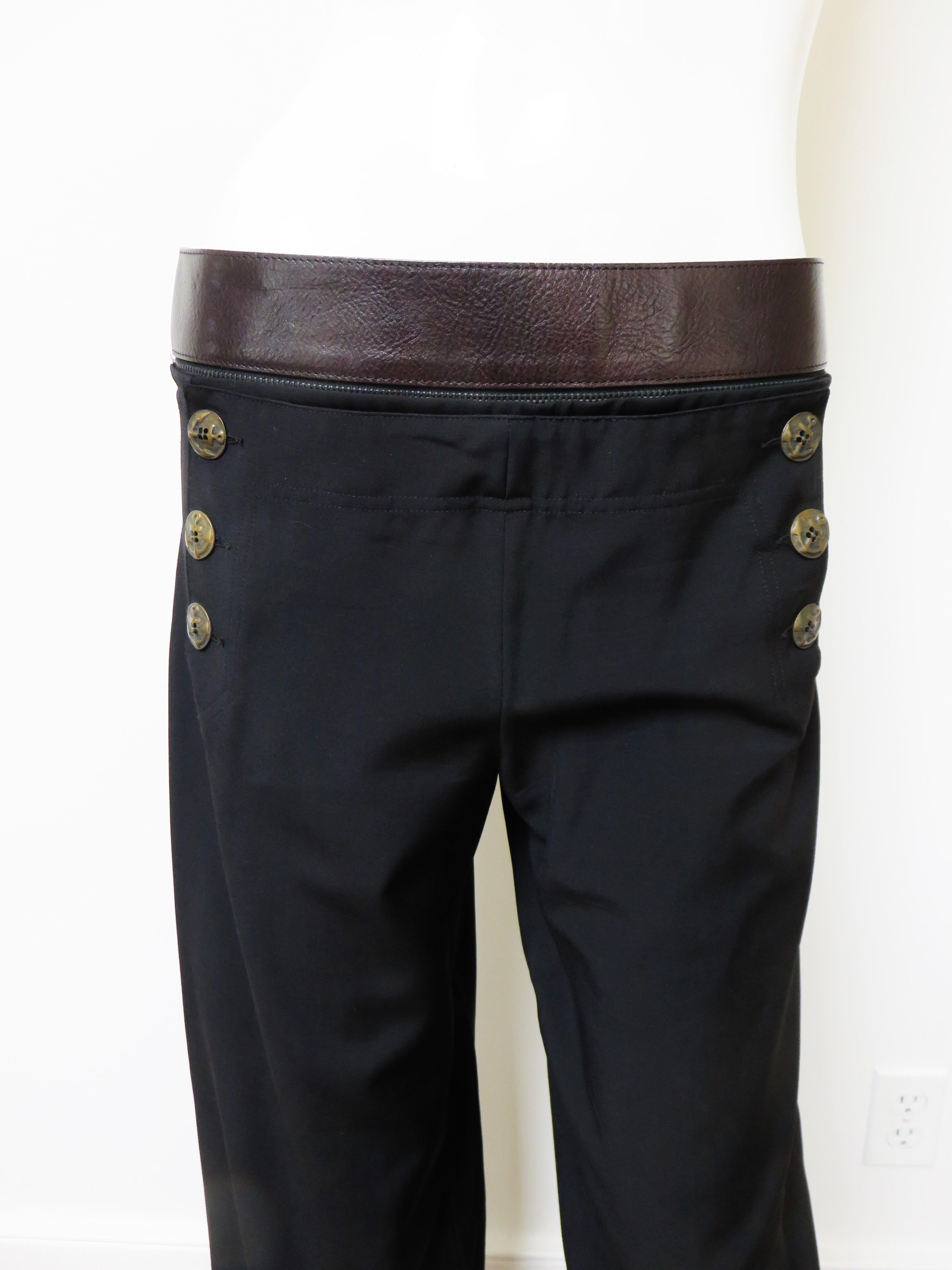 Jean Paul Gaultier Pants Lace up Back and Zipper Leather Belt In Good Condition For Sale In Water Mill, NY
