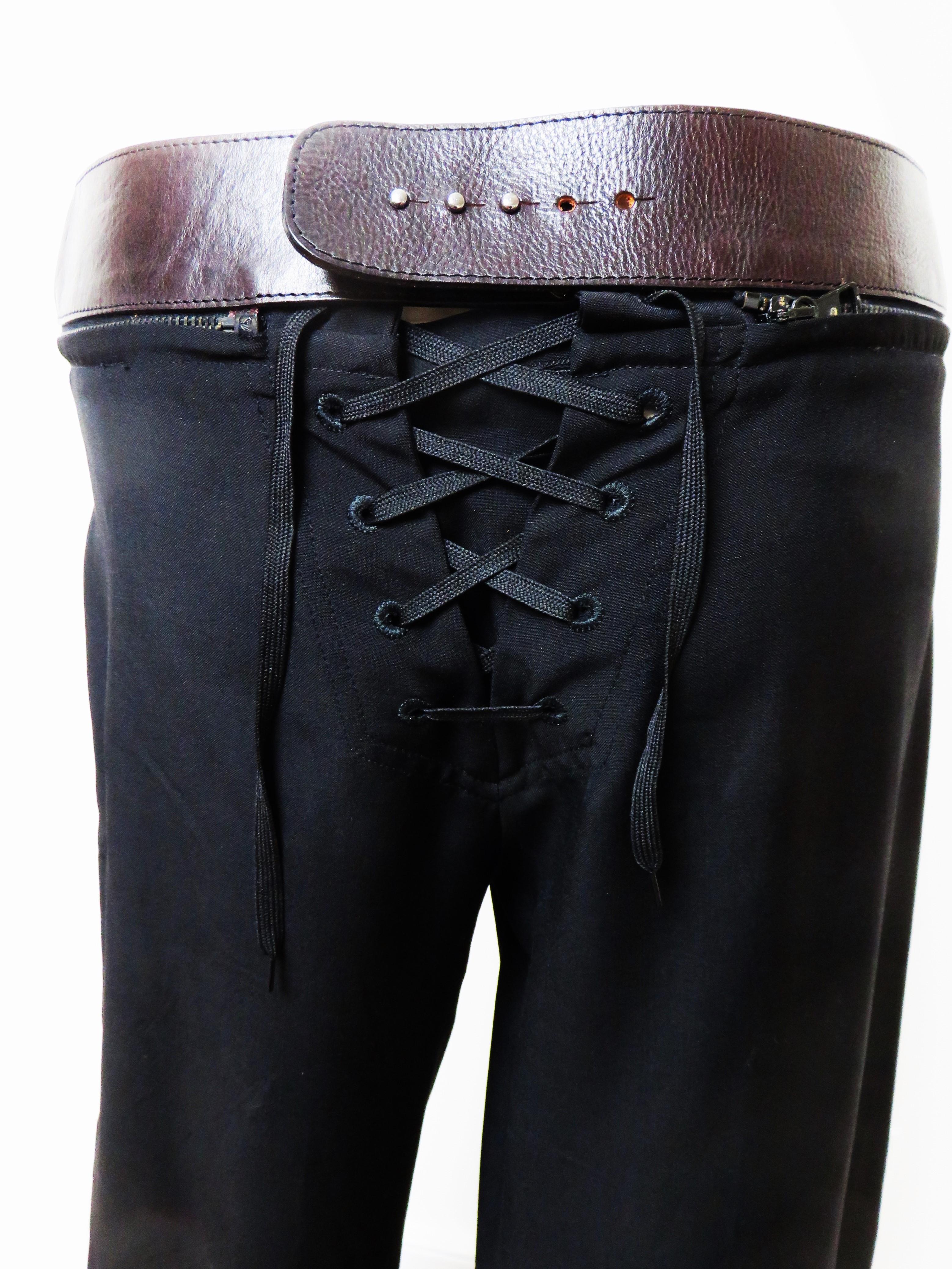 Jean Paul Gaultier Pants Lace up Back and Zipper Leather Belt For Sale 2