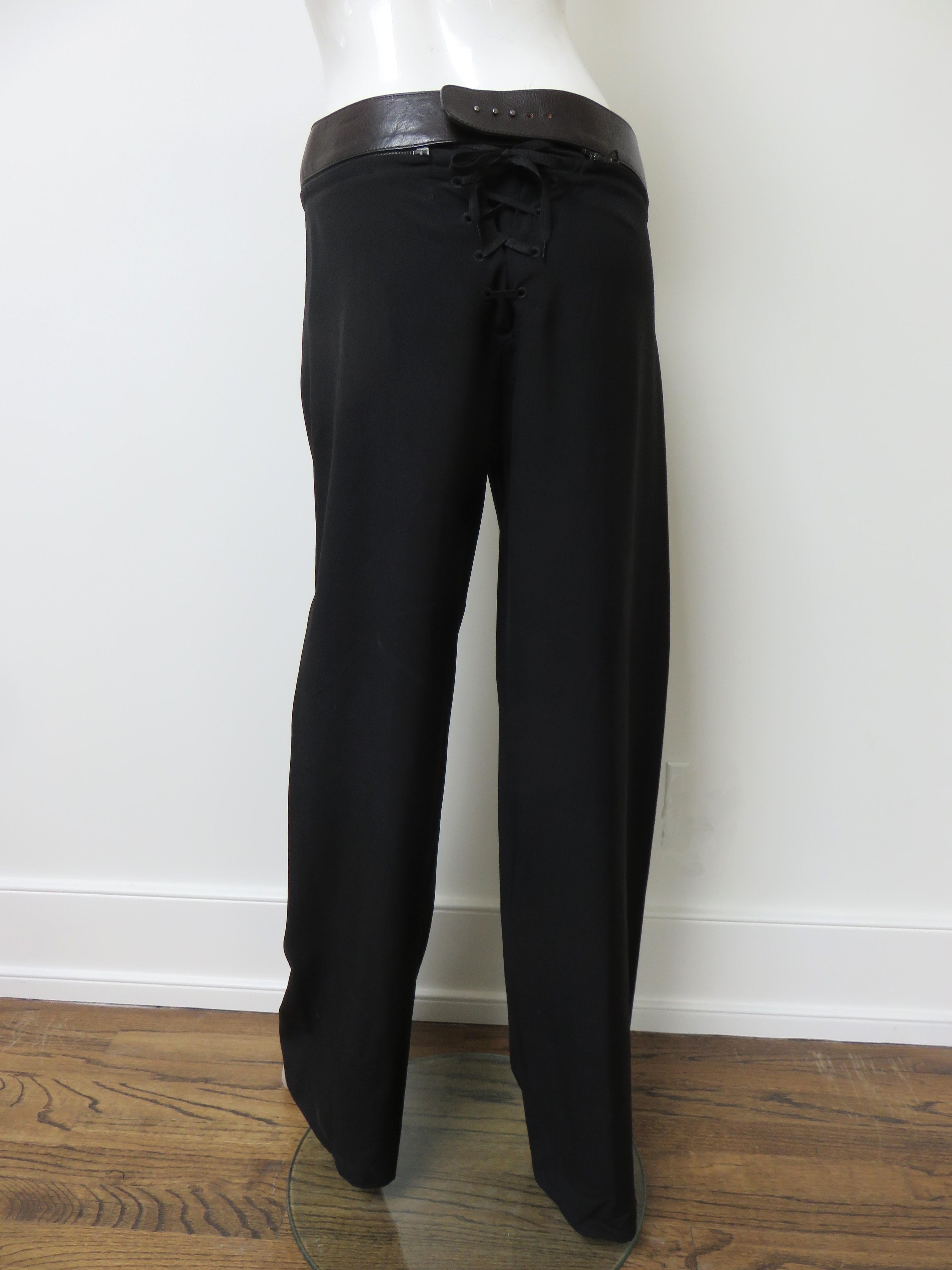 Jean Paul Gaultier Pants Lace up Back and Zipper Leather Belt For Sale 3