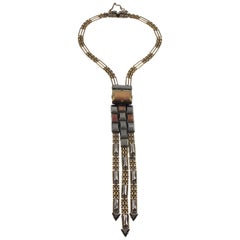 Jean Paul Gaultier Paris Extra Long Tie Necklace Metallic Rhinestones