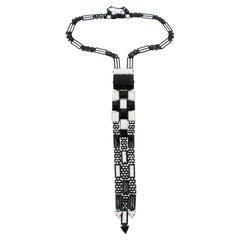 Jean Paul Gaultier Paris Long Tie Necklace Black and White Rhinestones