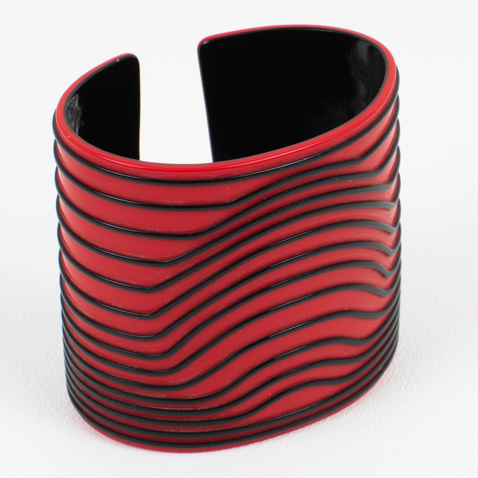 Modern Jean Paul Gaultier Paris Red and Black Resin Cuff Bracelet Kinetic Effect