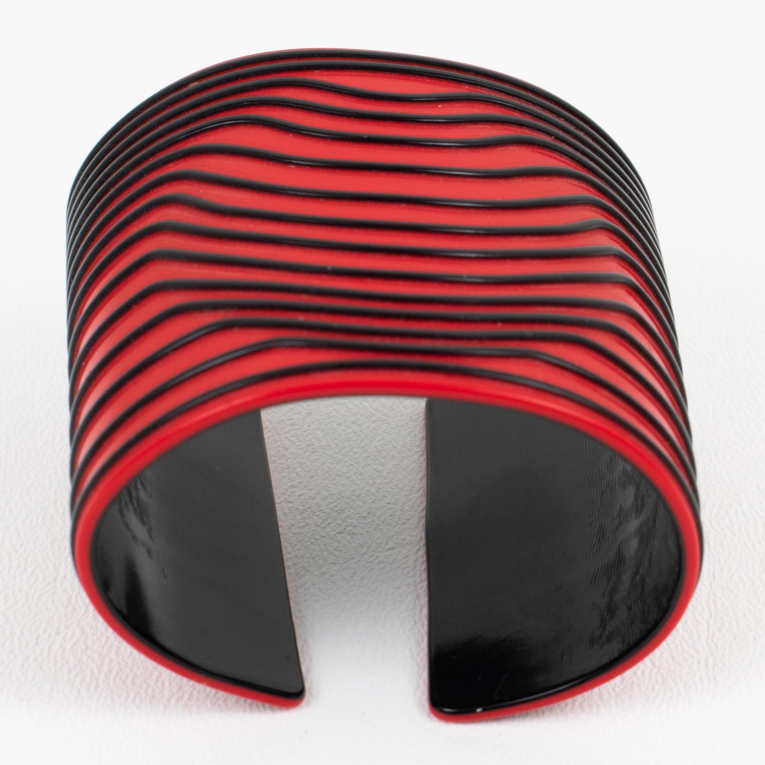 Jean Paul Gaultier Paris Red and Black Resin Cuff Bracelet Kinetic Effect 3