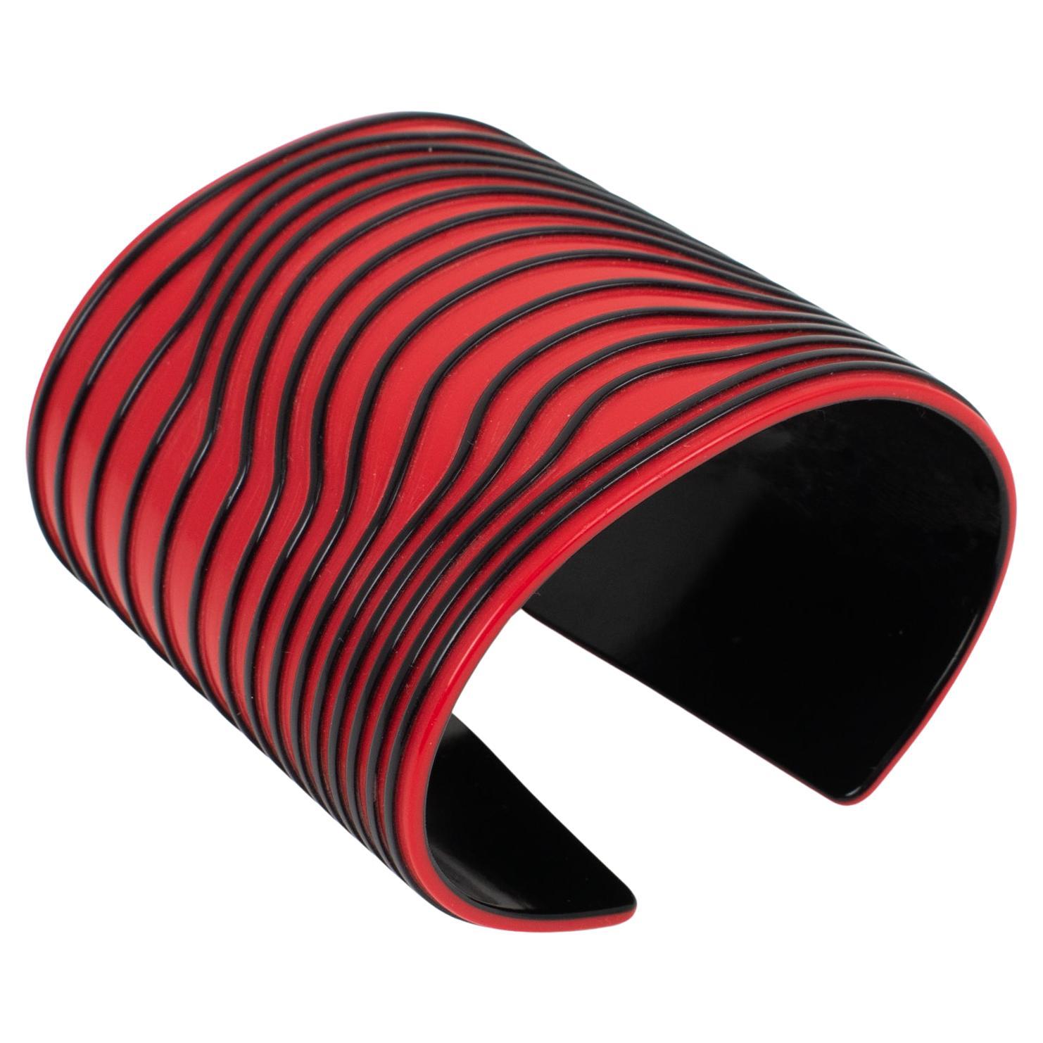 Jean Paul Gaultier Paris Red and Black Resin Cuff Bracelet Kinetic Effect