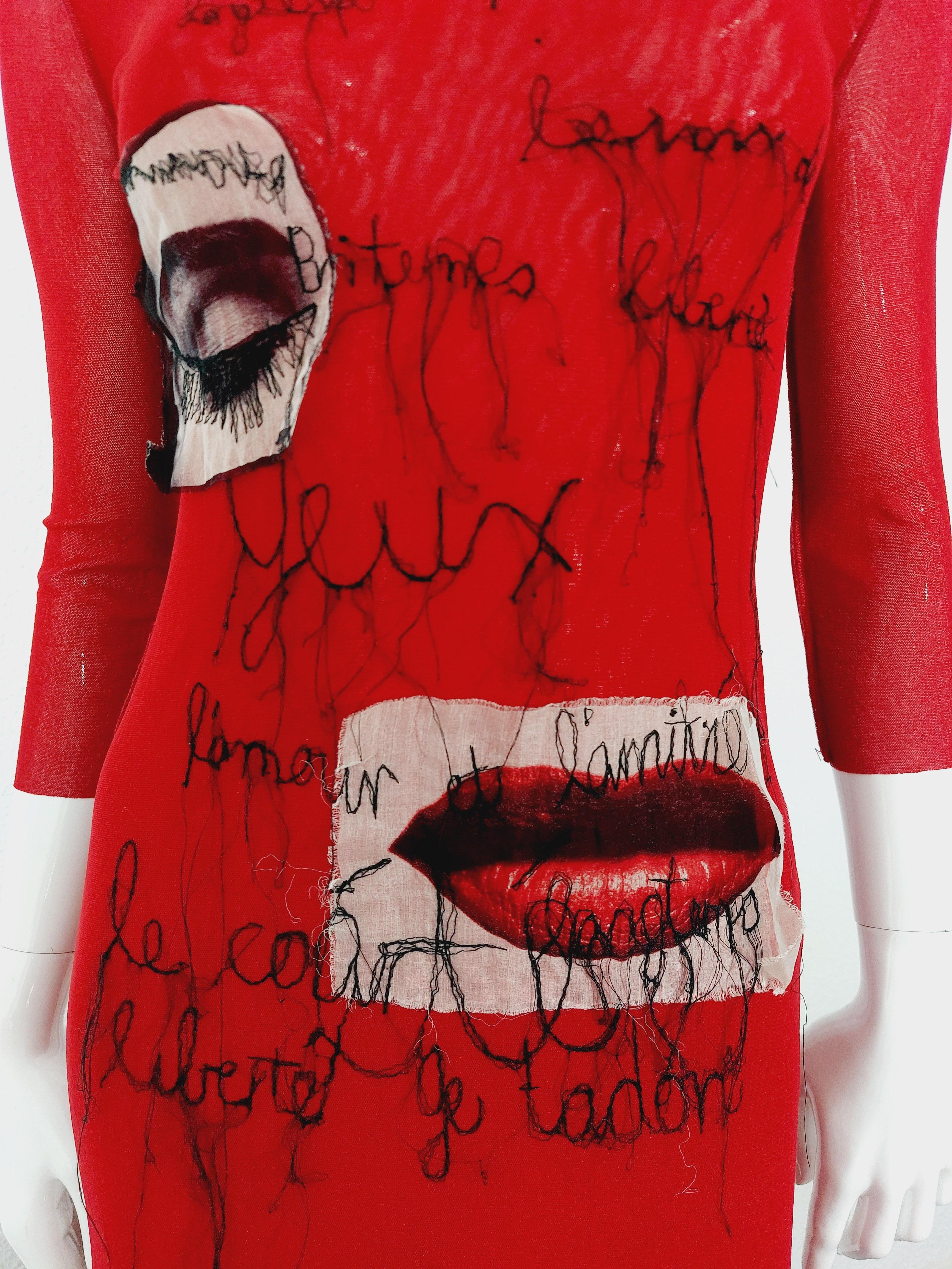 Jean Paul Gaultier Patch Embroidered Tattoo Lips Eyes Applique Mesh Maxi Dress 3