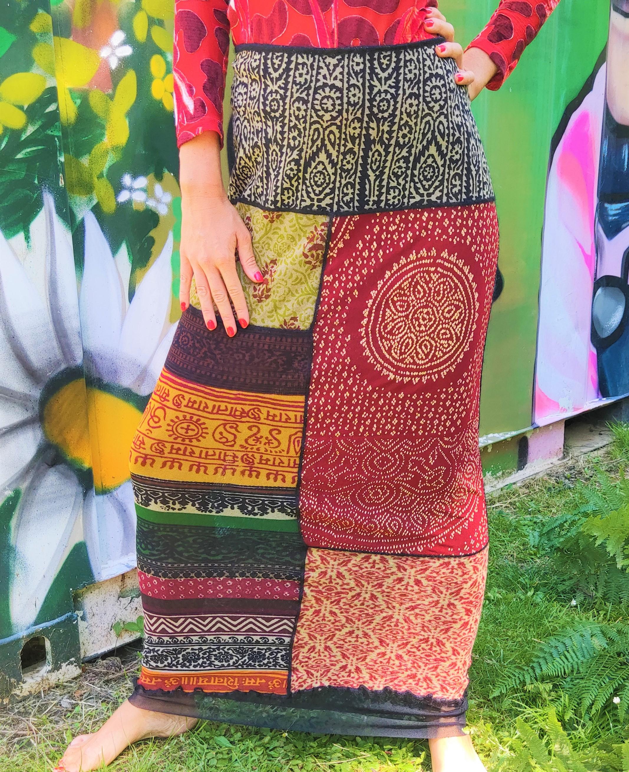 Jean Paul GAULTIER Patchwork Mandala Tibet Tibetan Japanese Mesh Maxi Skirt For Sale 5