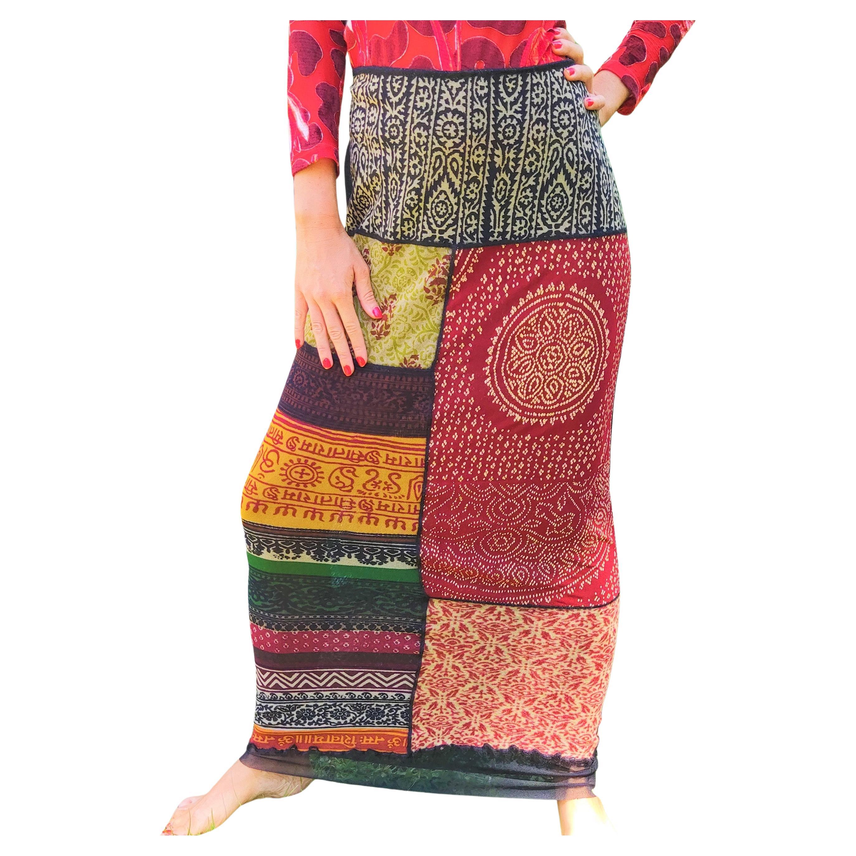 Jean Paul GAULTIER Patchwork Mandala Tibet Tibetan Japanese Mesh Maxi Skirt For Sale