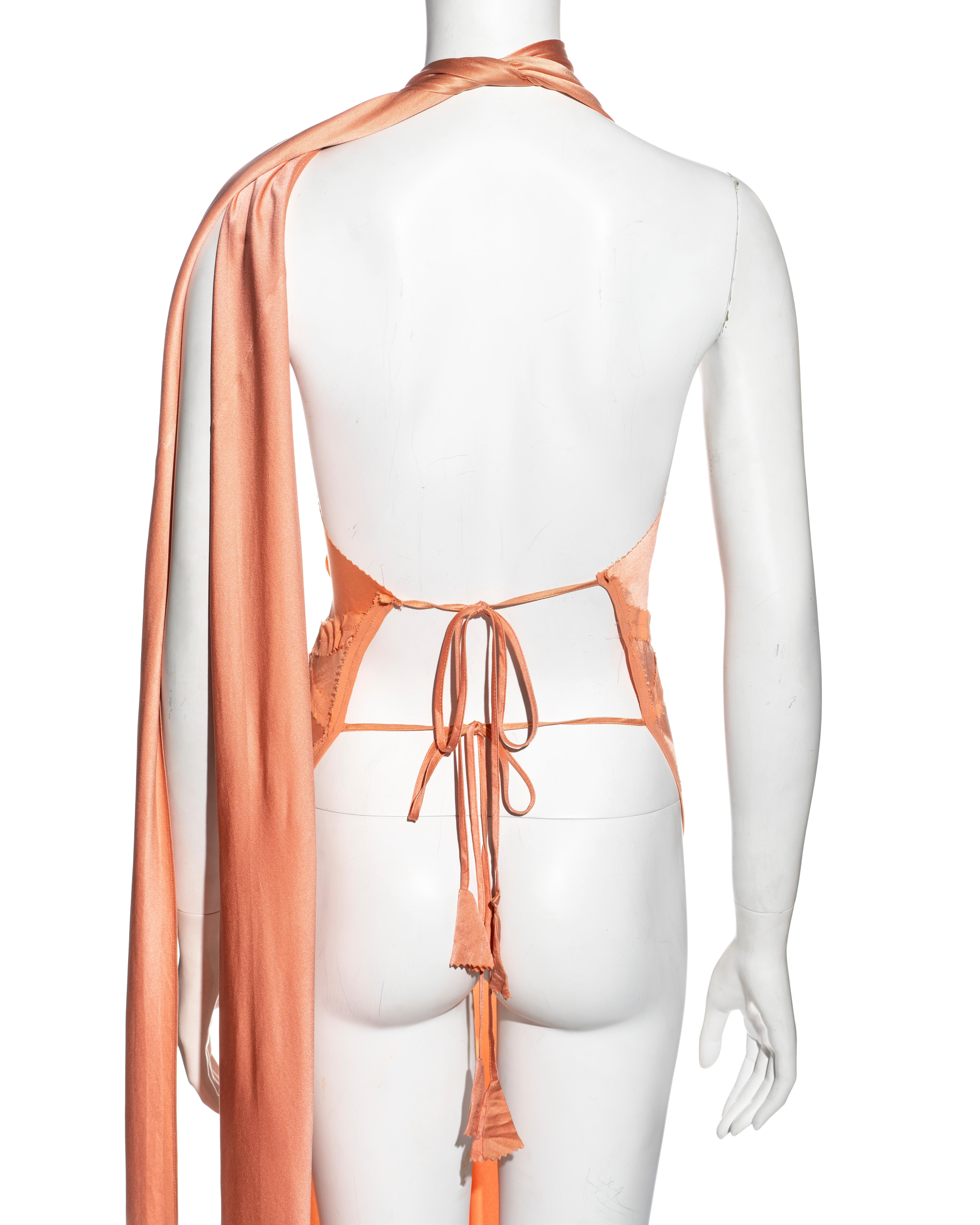 Jean Paul Gaultier peach bias cut silk backless maxi top / dress, ss 2002 4