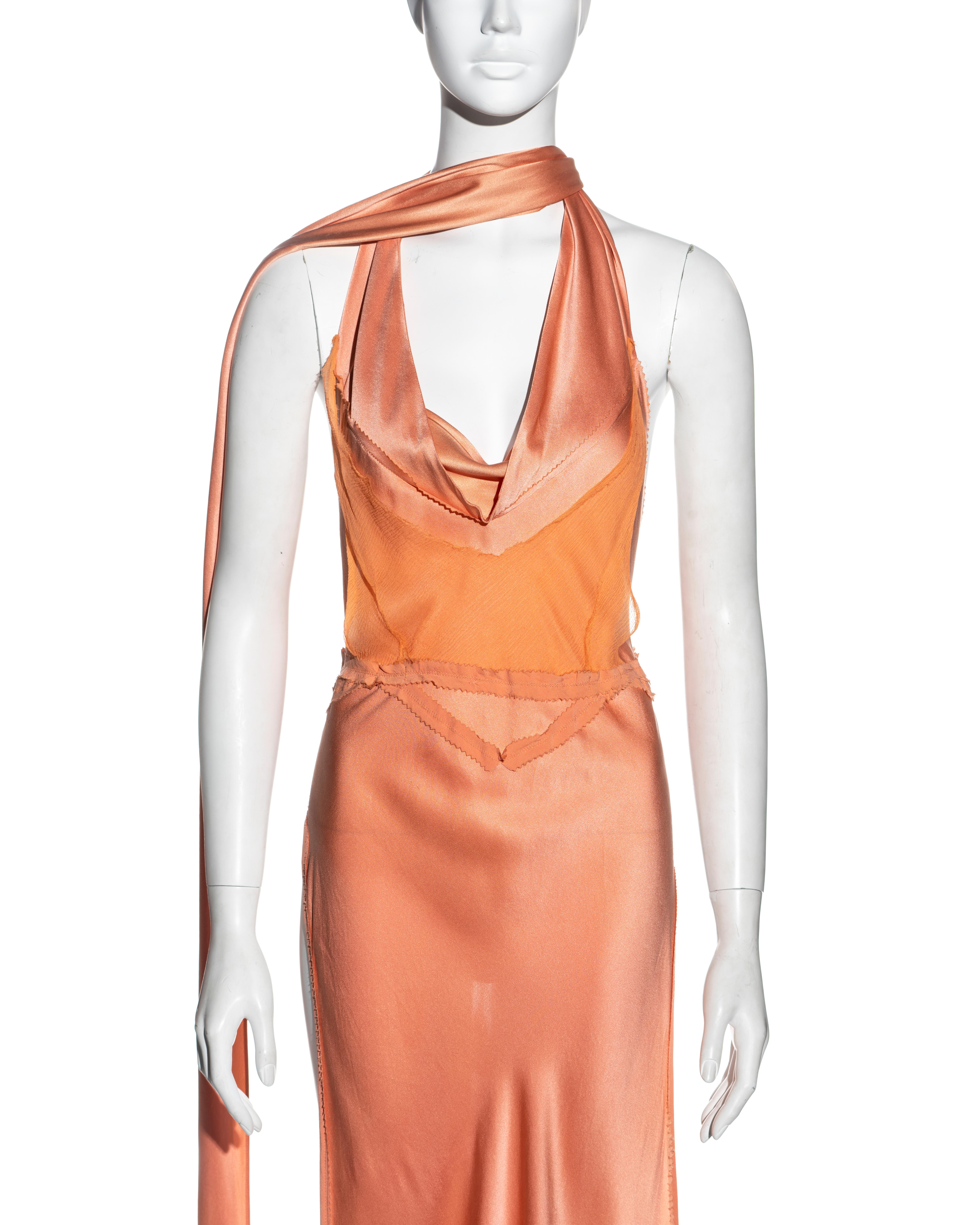 Jean Paul Gaultier peach bias cut silk backless maxi top / dress, ss 2002 In Good Condition In London, GB