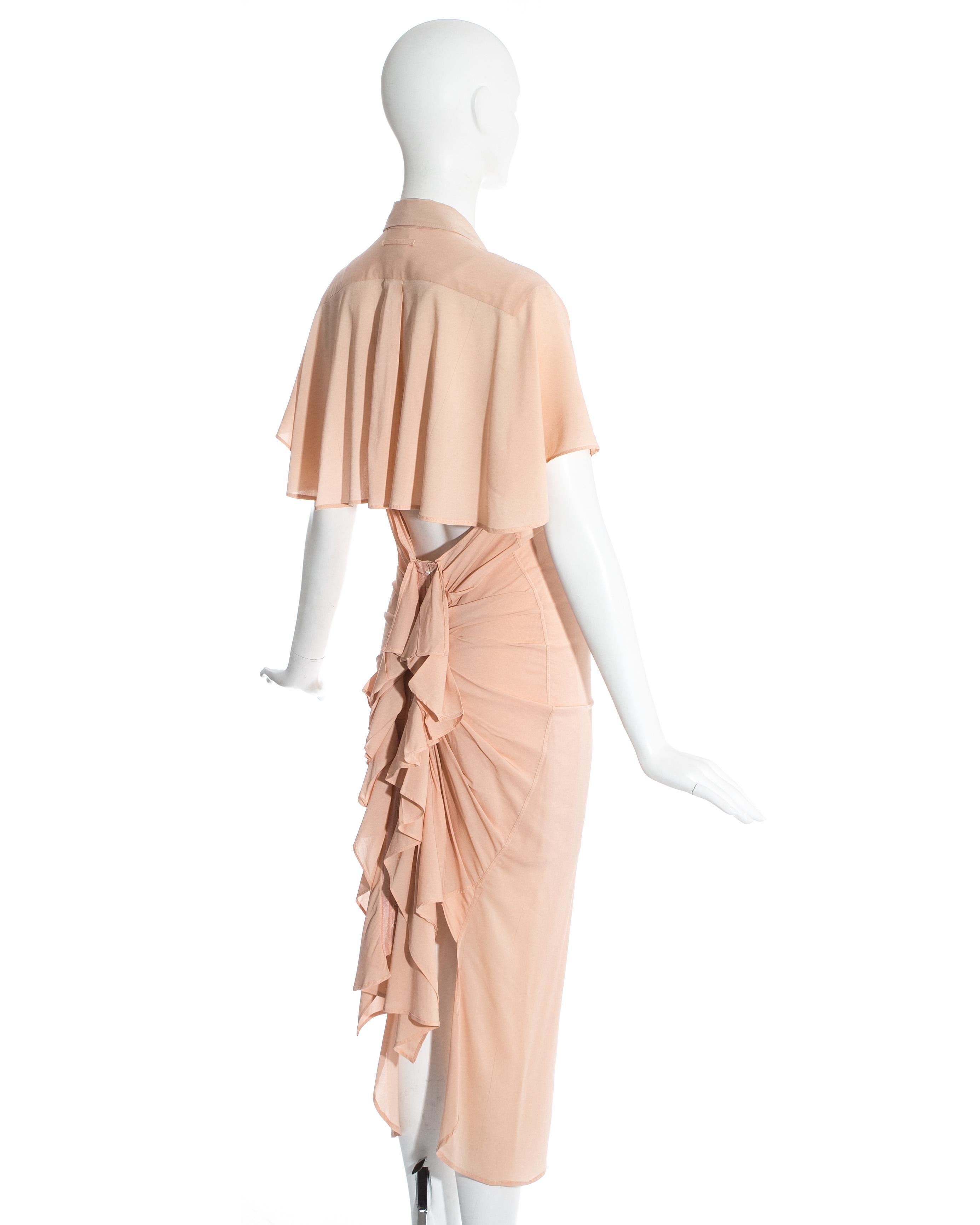 Women's Jean Paul Gaultier peach corset ruffled shirt dress, ss 2005