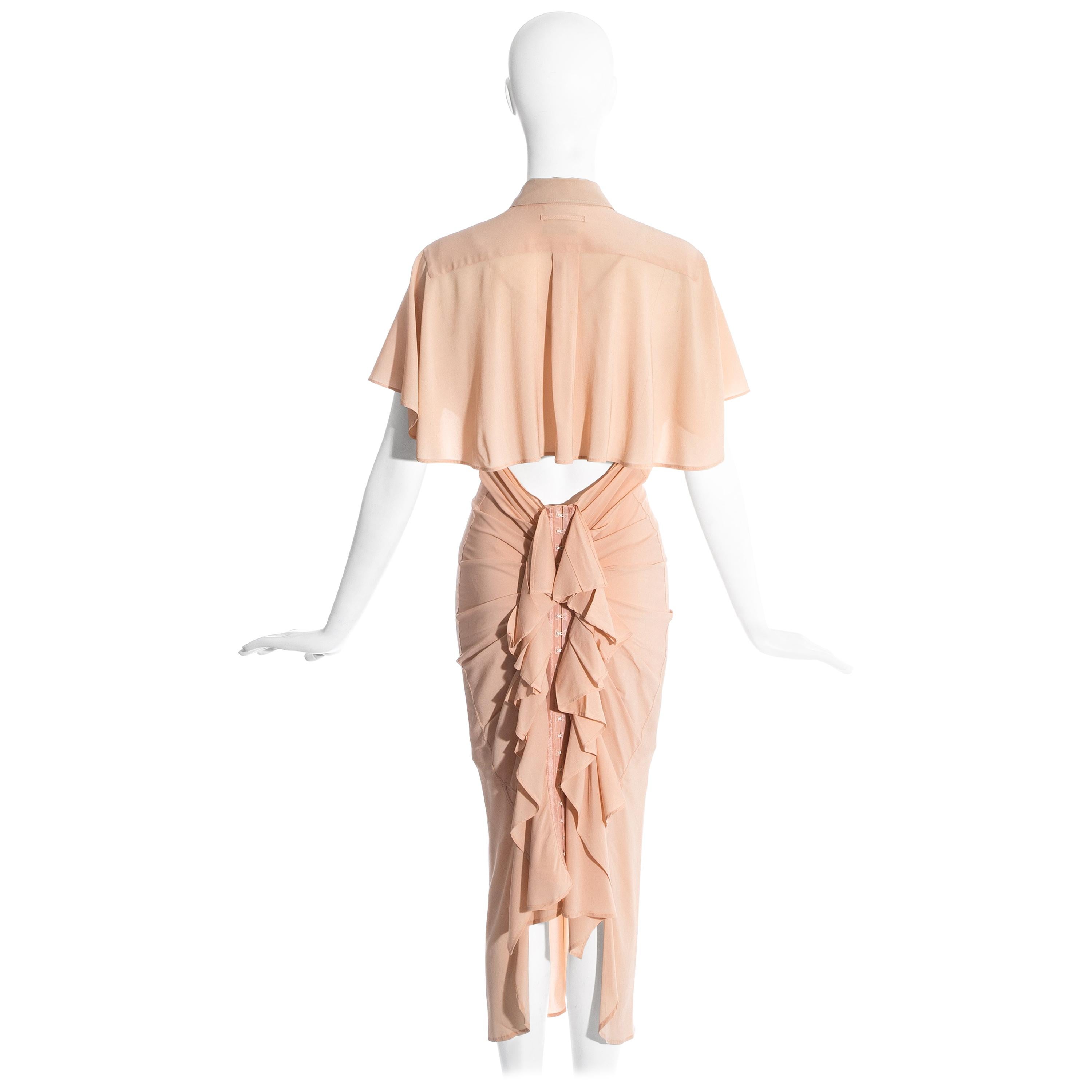 Jean Paul Gaultier peach corset ruffled shirt dress, ss 2005 at 1stDibs