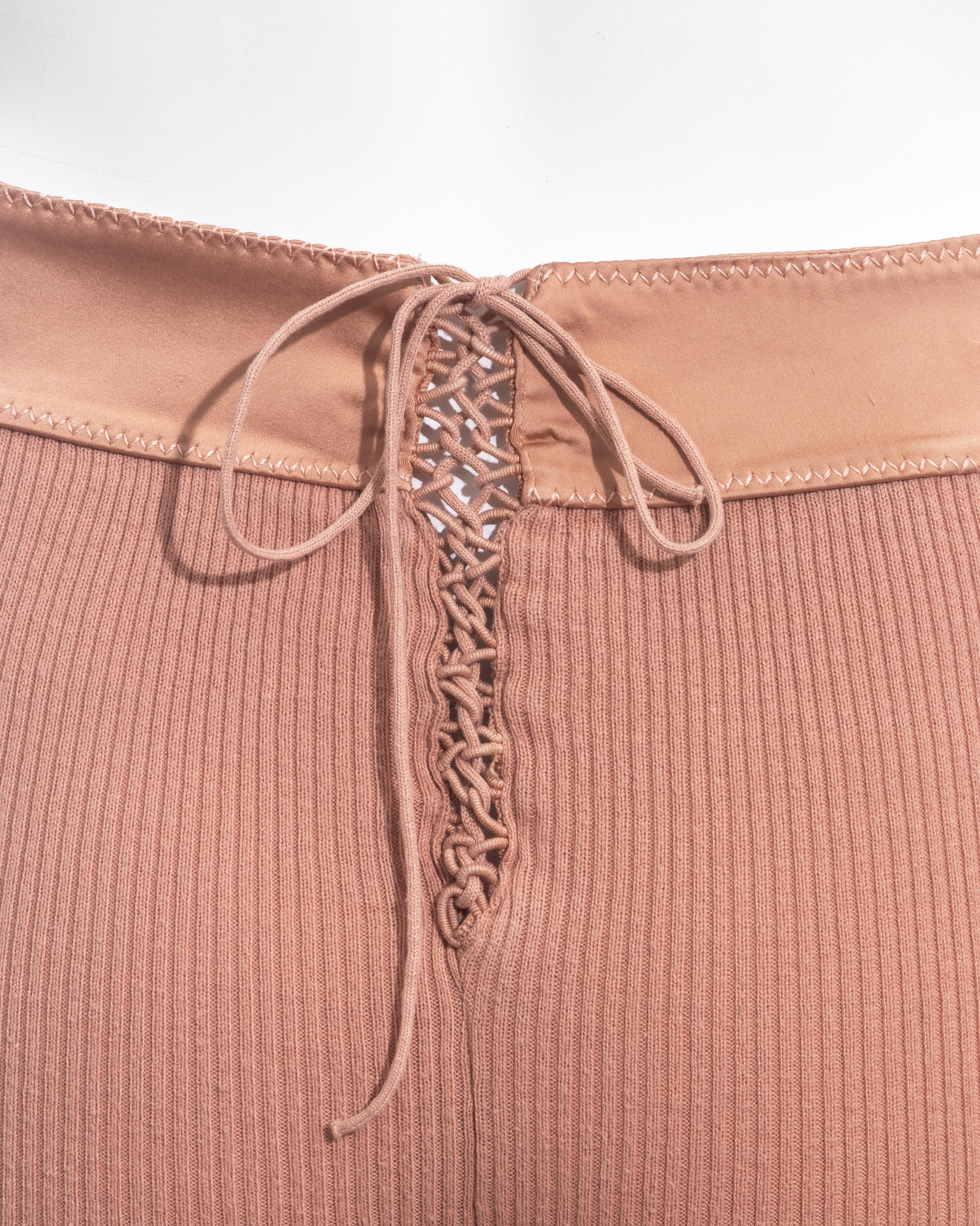 Jean Paul Gaultier peach rib knit and satin lace up legging pants, ss 1992 2