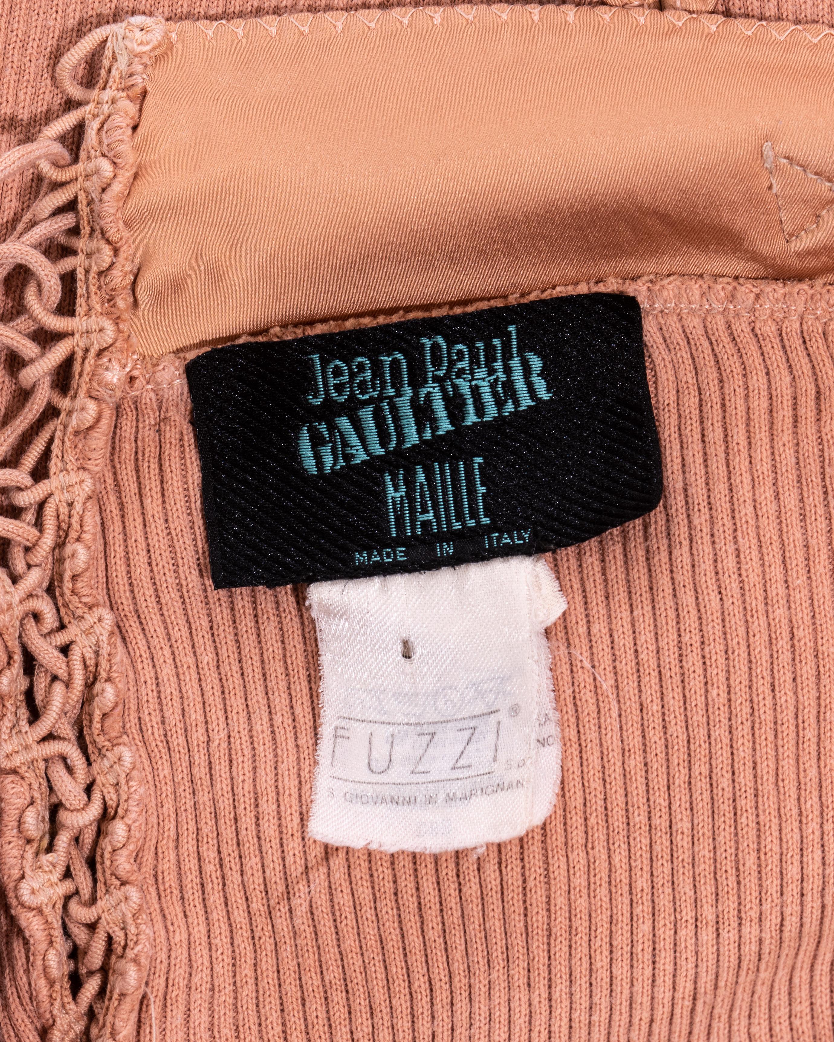 Jean Paul Gaultier peach rib knit and satin lace up legging pants, ss 1992 3