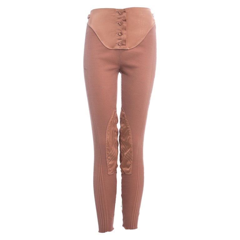 Jean Paul Gaultier peach rib knit and satin lace up legging pants, ss ...