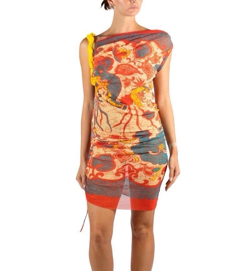 Jean Paul Gaultier Persimmon & Nude Mesh Dress In Excellent Condition In New York, NY