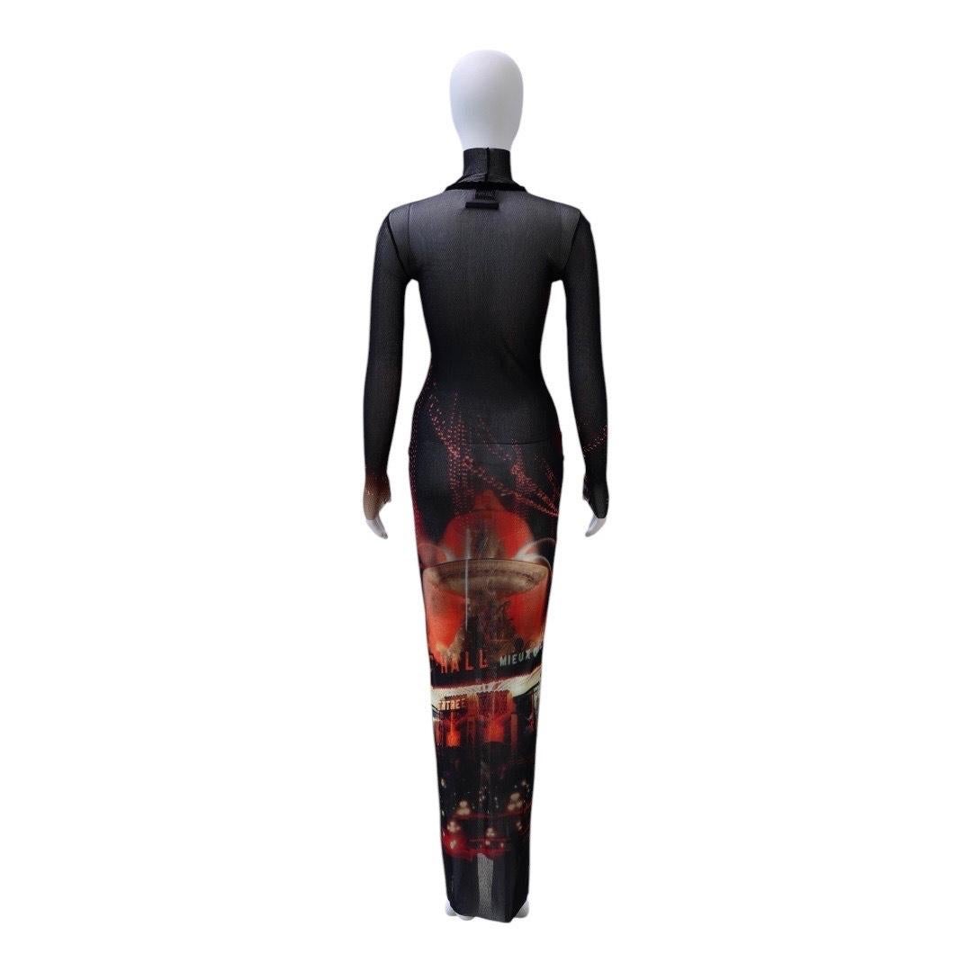 JEAN PAUL GAULTIER Pigalle Printed Mesh Long Dress For Sale 2