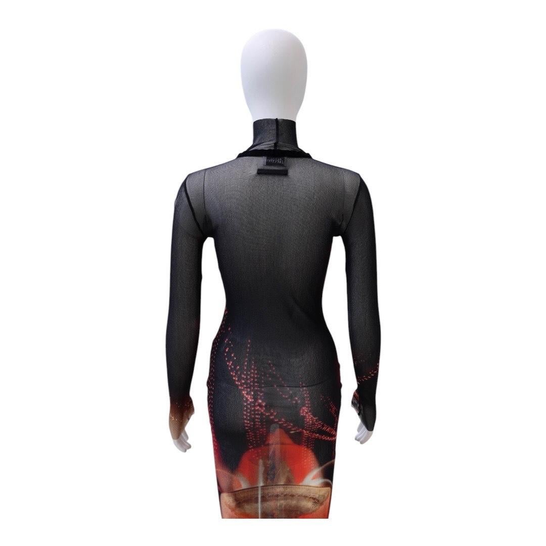JEAN PAUL GAULTIER Pigalle Printed Mesh Long Dress For Sale 3