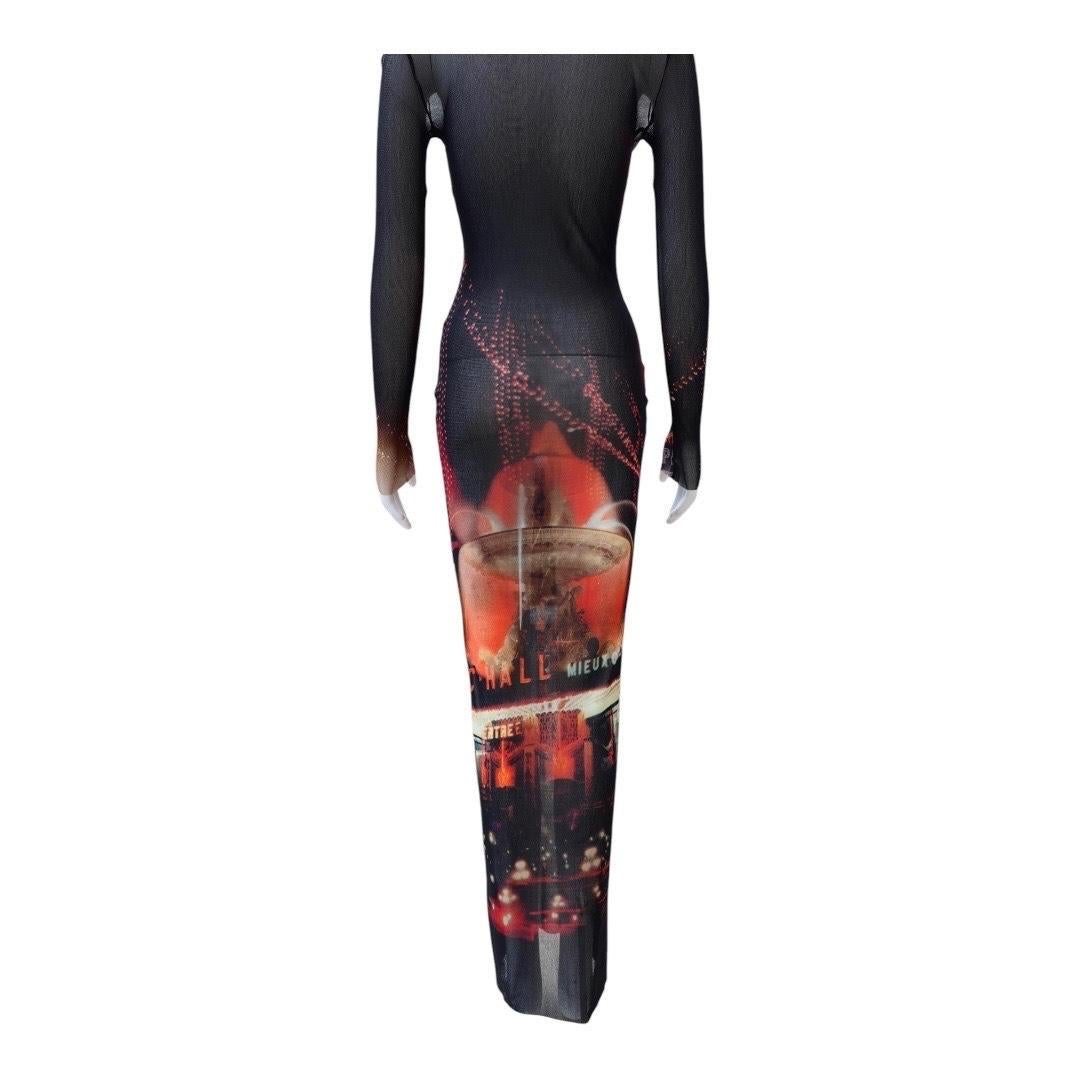 JEAN PAUL GAULTIER Pigalle Printed Mesh Long Dress For Sale 4