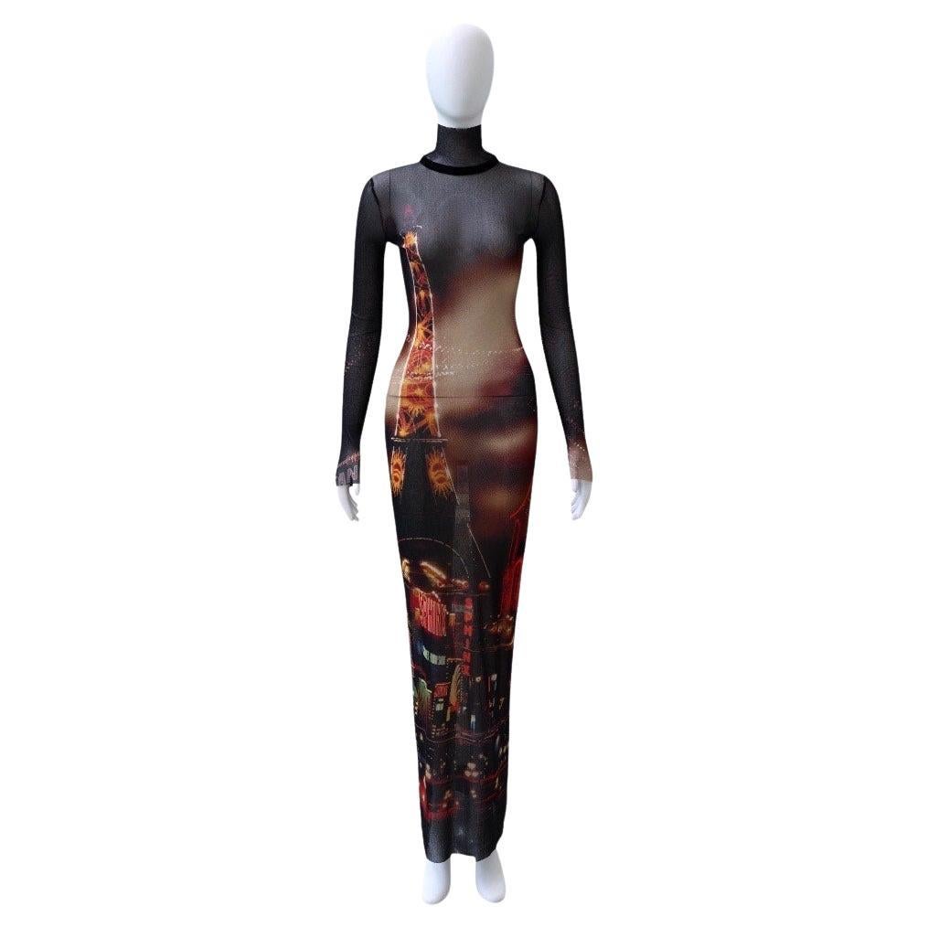 JEAN PAUL GAULTIER Pigalle Printed Mesh Long Dress For Sale