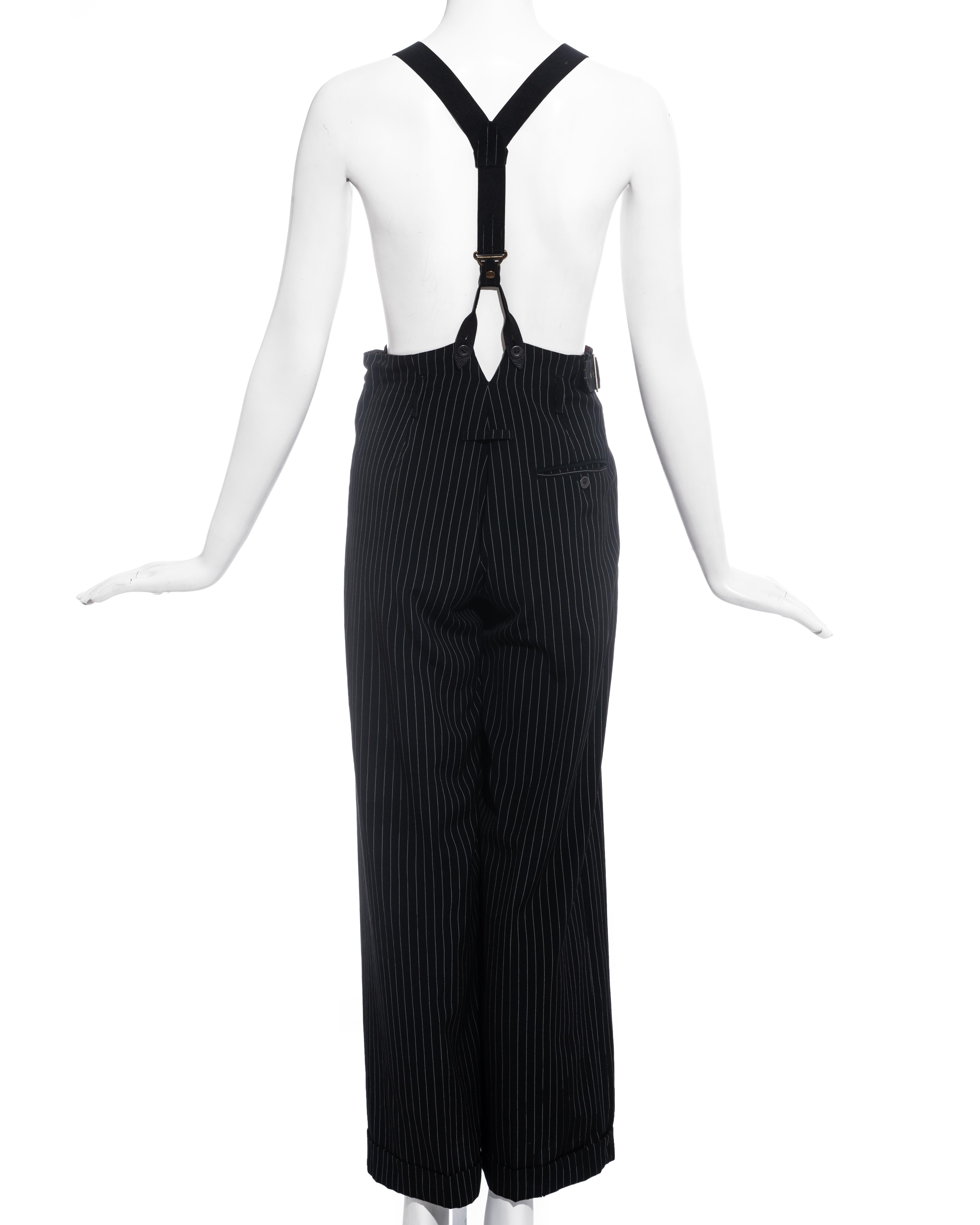 Jean Paul Gaultier pinstripe wool suspender wrap skirt / pants, fw 1993 In Good Condition In London, GB