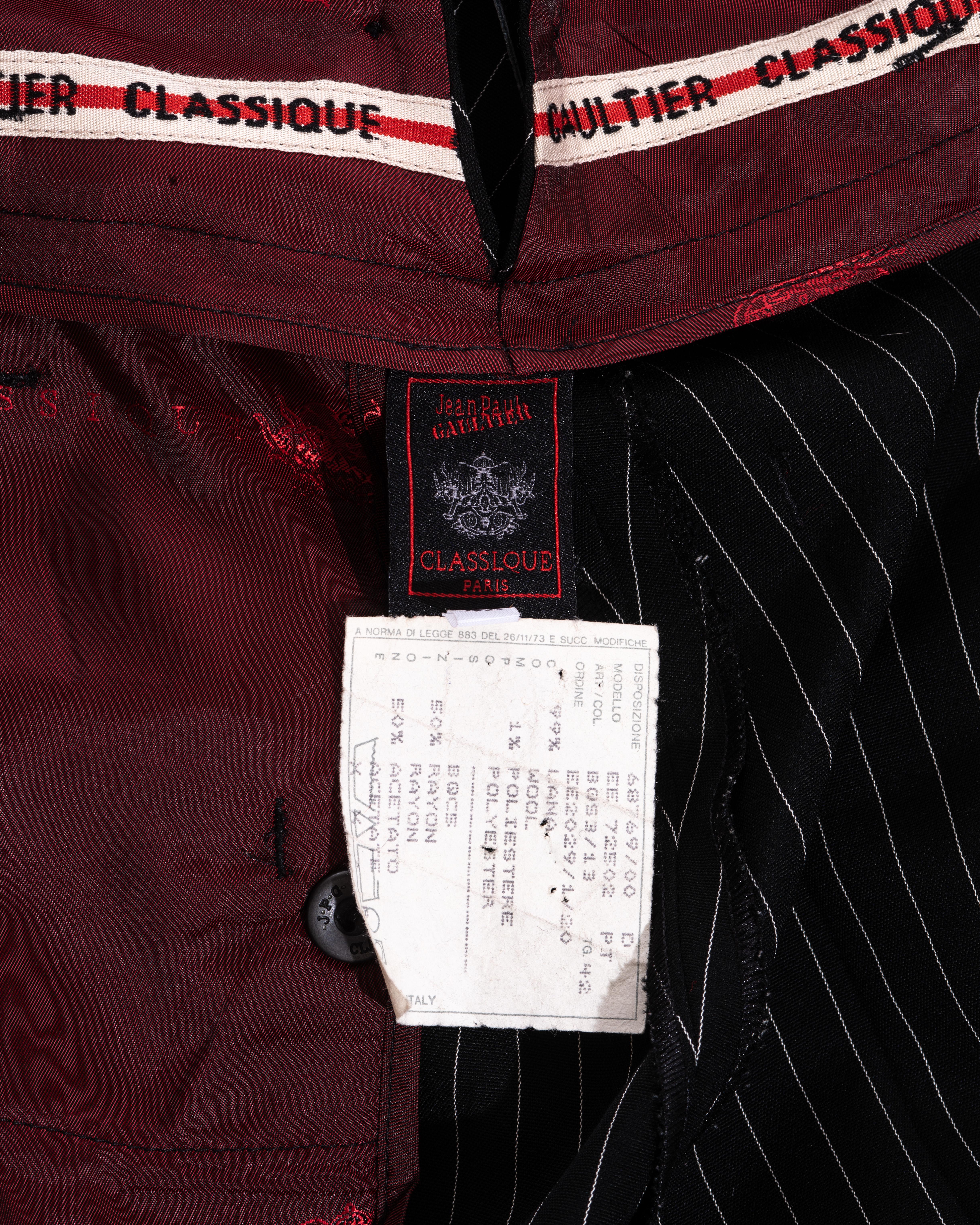 Jean Paul Gaultier pinstripe wool suspender wrap skirt / pants, fw 1993 1
