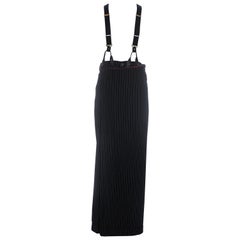 Jean Paul Gaultier pinstripe wool suspender wrap skirt / pants, fw 1993