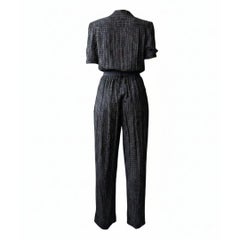 Jean Paul Gaultier Plaid Crepe Jumpsuit Bakelite Buckle & Flower Broo - 1990s