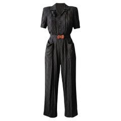 Jean Paul Gaultier Plaid Crepe Jumpsuit Bakelite Buckle & Flower Broo - 1990s