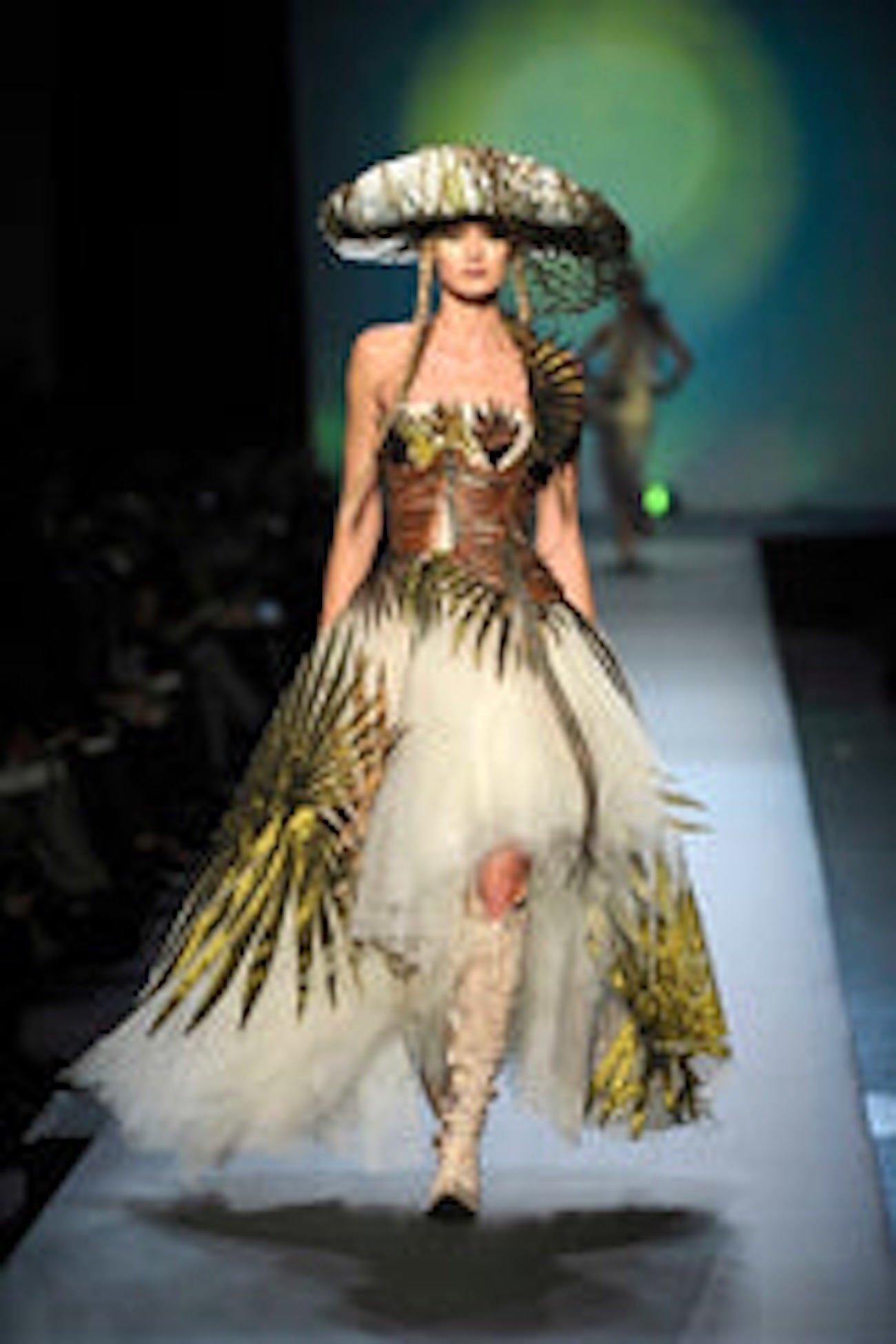 Jean Paul Gaultier Pleated Palm Print Forest Fantasia Dress (US 6) For Sale 2