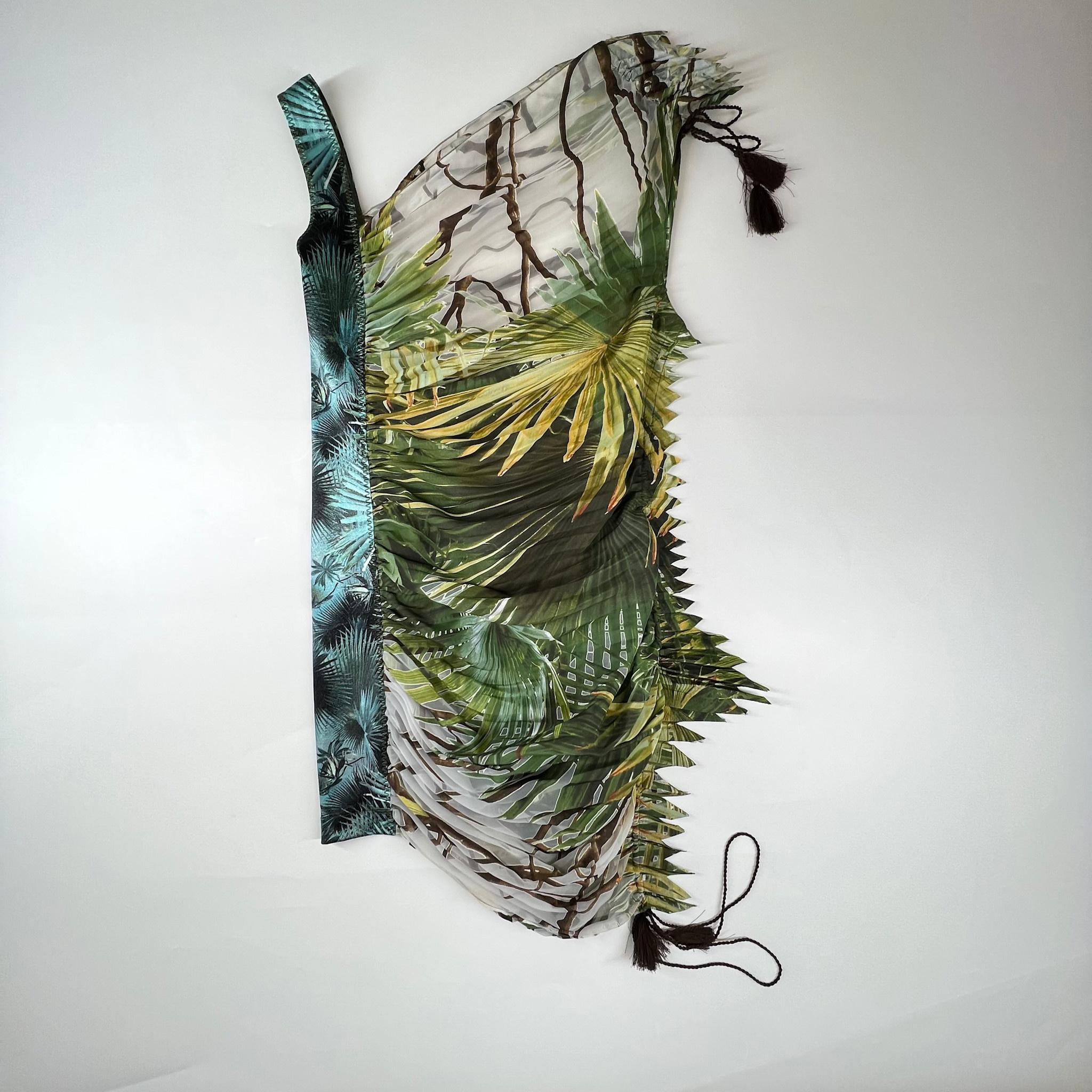Jean Paul Gaultier Pleated Palm Print Forest Fantasia Dress (US 6) For Sale 3