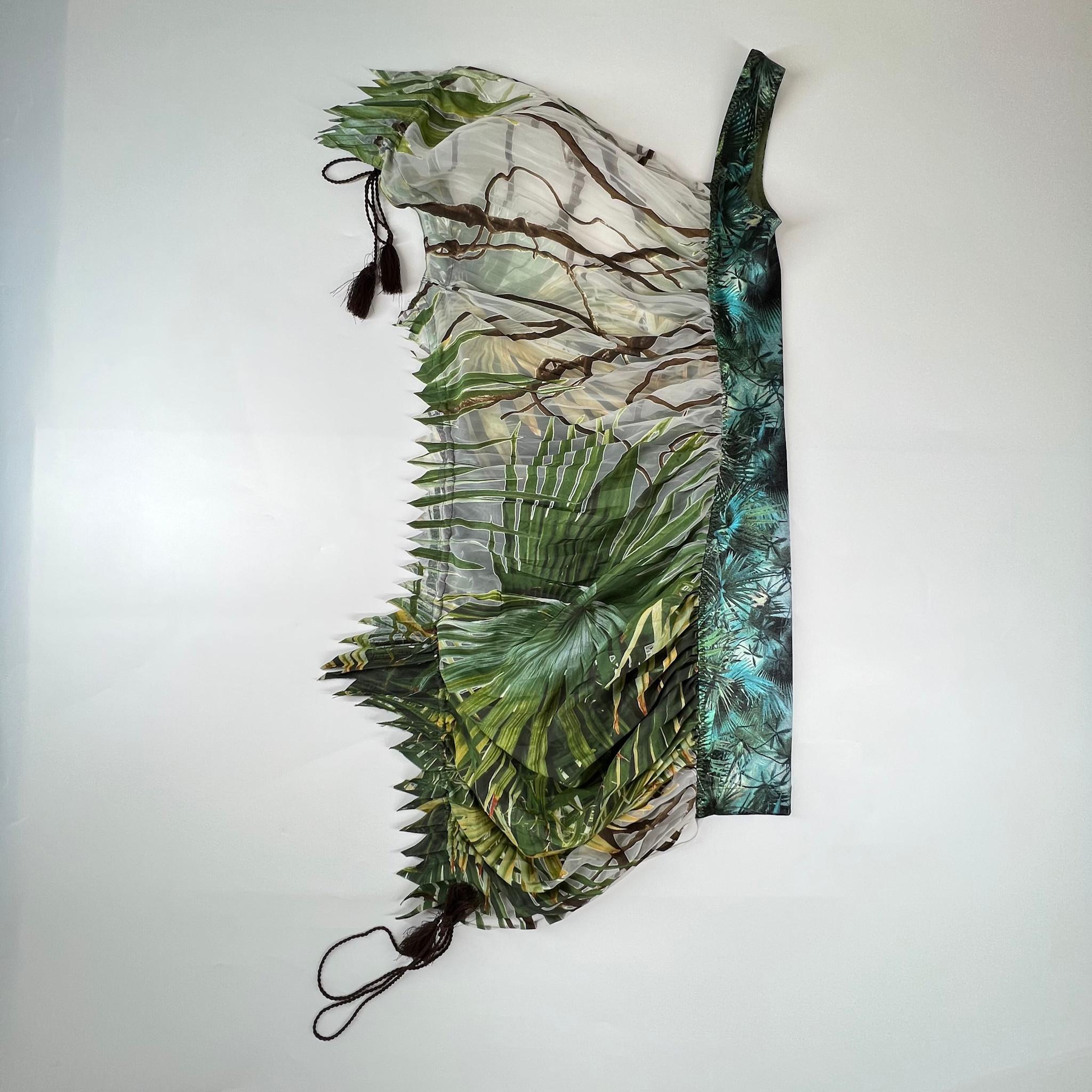 Jean Paul Gaultier Pleated Palm Print Forest Fantasia Dress (US 6) For Sale 4