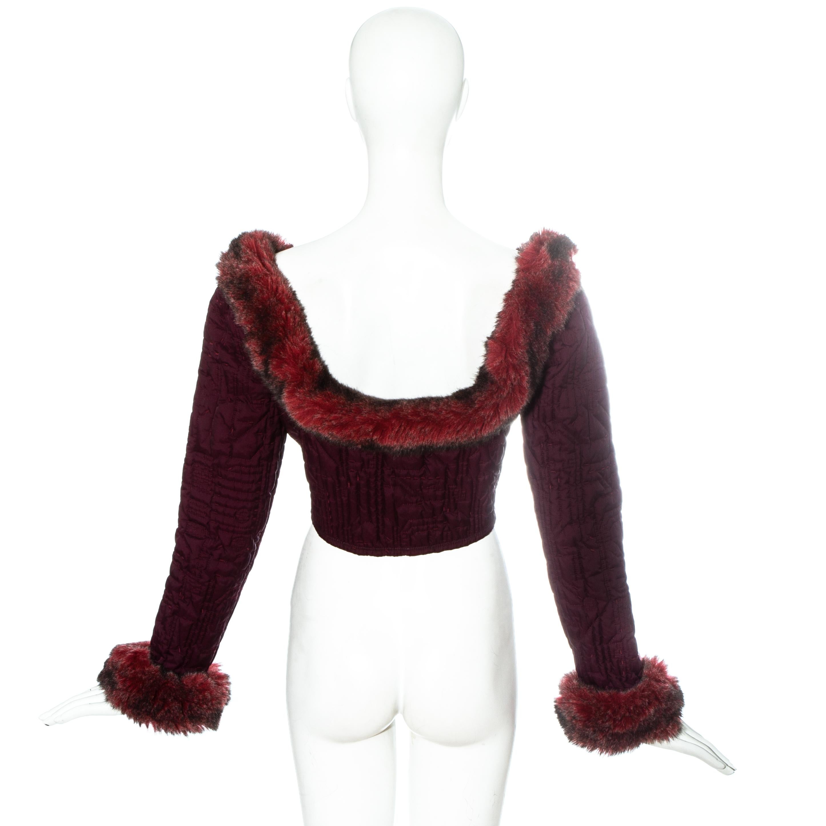 Jean Paul Gaultier plum nylon and faux fur corset, fw 1995 In Excellent Condition In London, GB